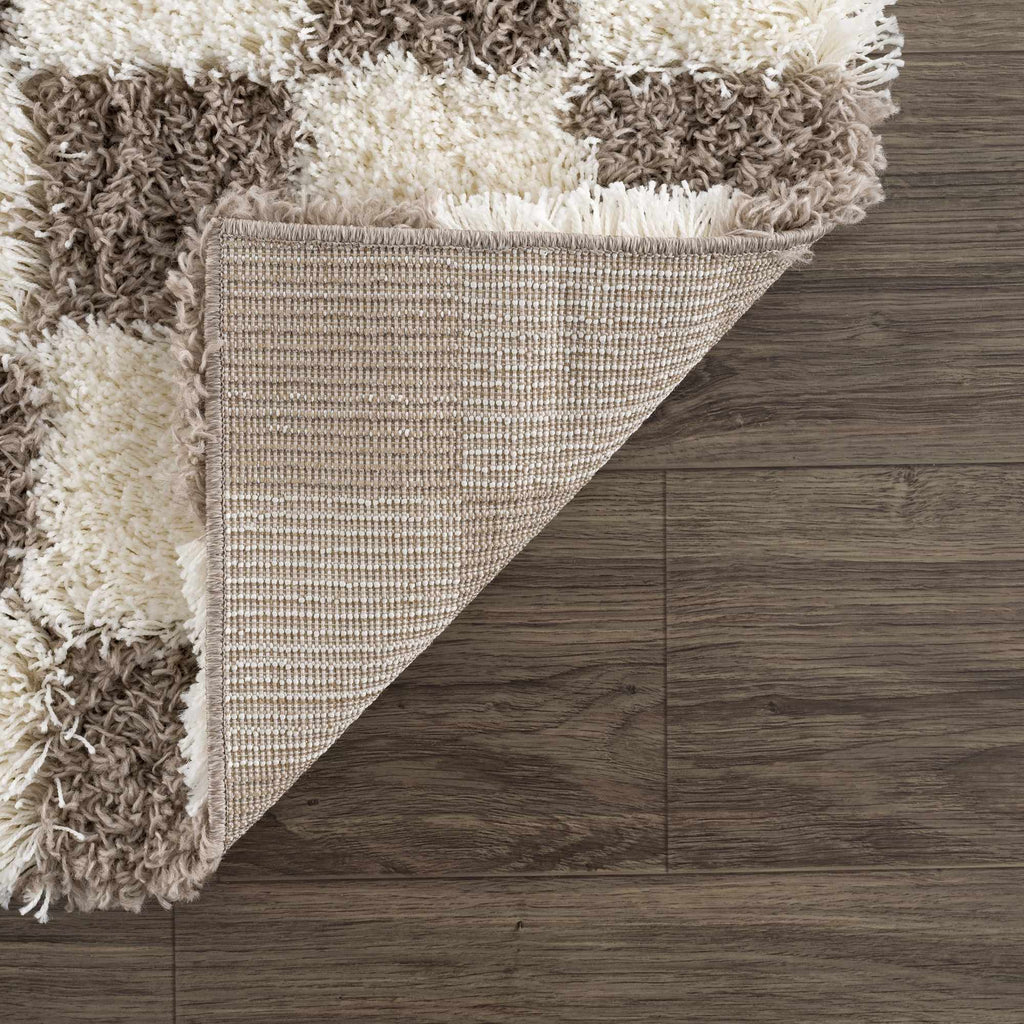 Atira Brown Checkered Area Rug | Warm Plush Geometric Rug – Boutique Rugs