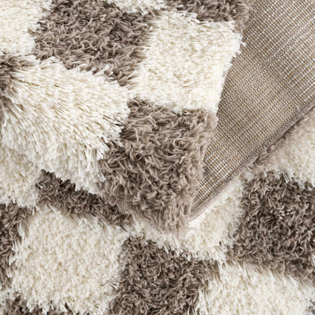 Atira Brown Checkered Area Rug | Warm Plush Geometric Rug – Boutique Rugs