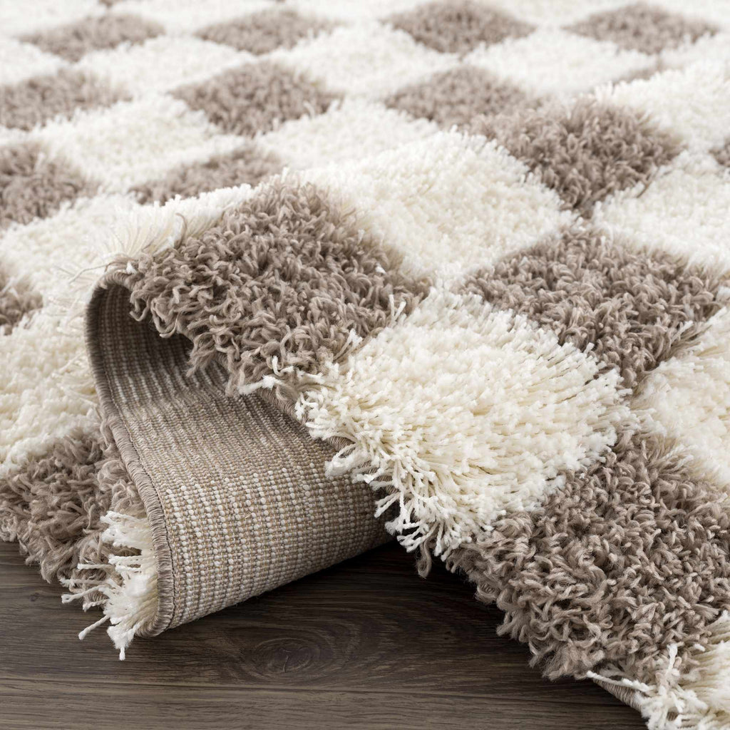 Atira Brown Checkered Area Rug | Warm Plush Geometric Rug – Boutique Rugs