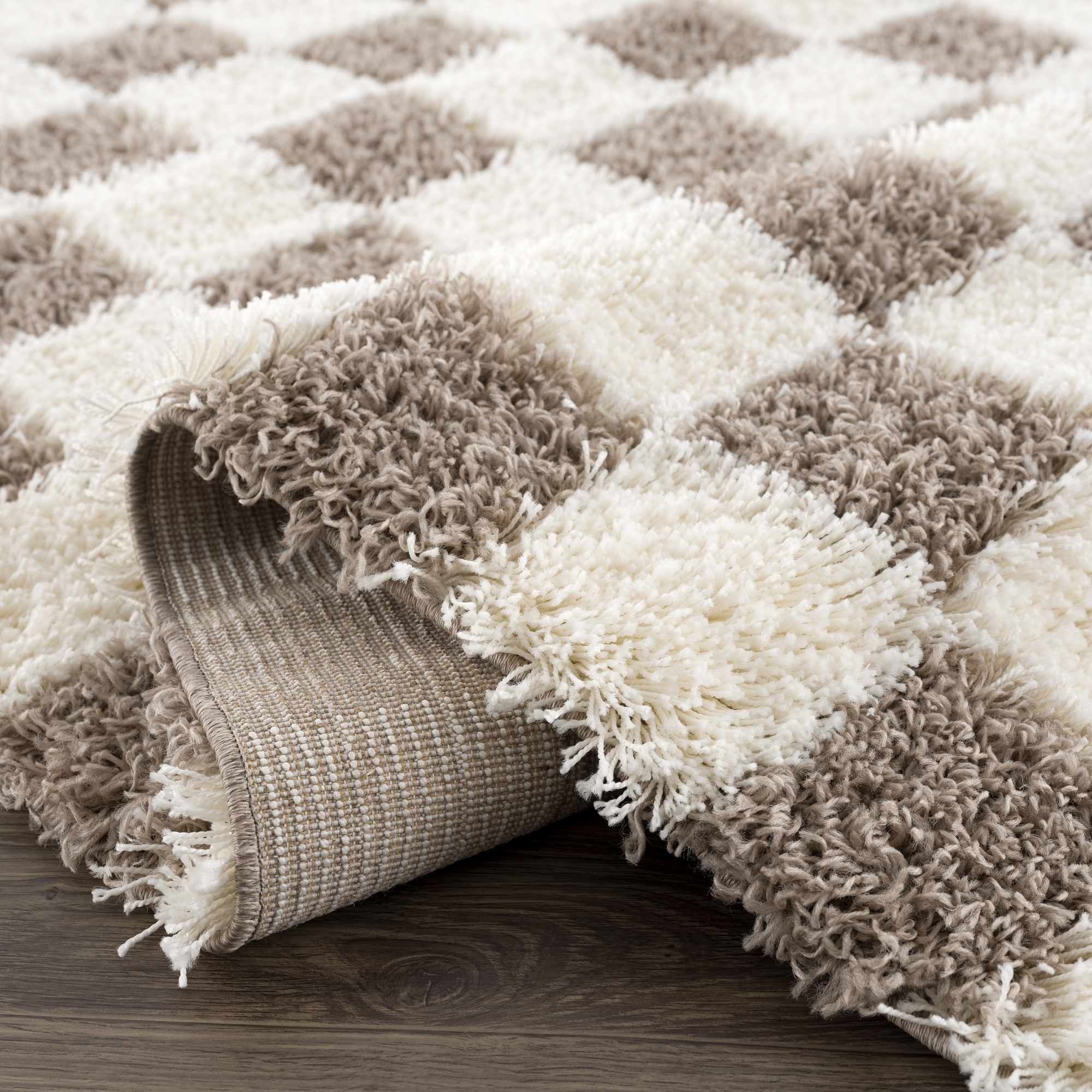 Atira Brown Checkered Area Rug | Warm Plush Geometric Rug – Boutique Rugs