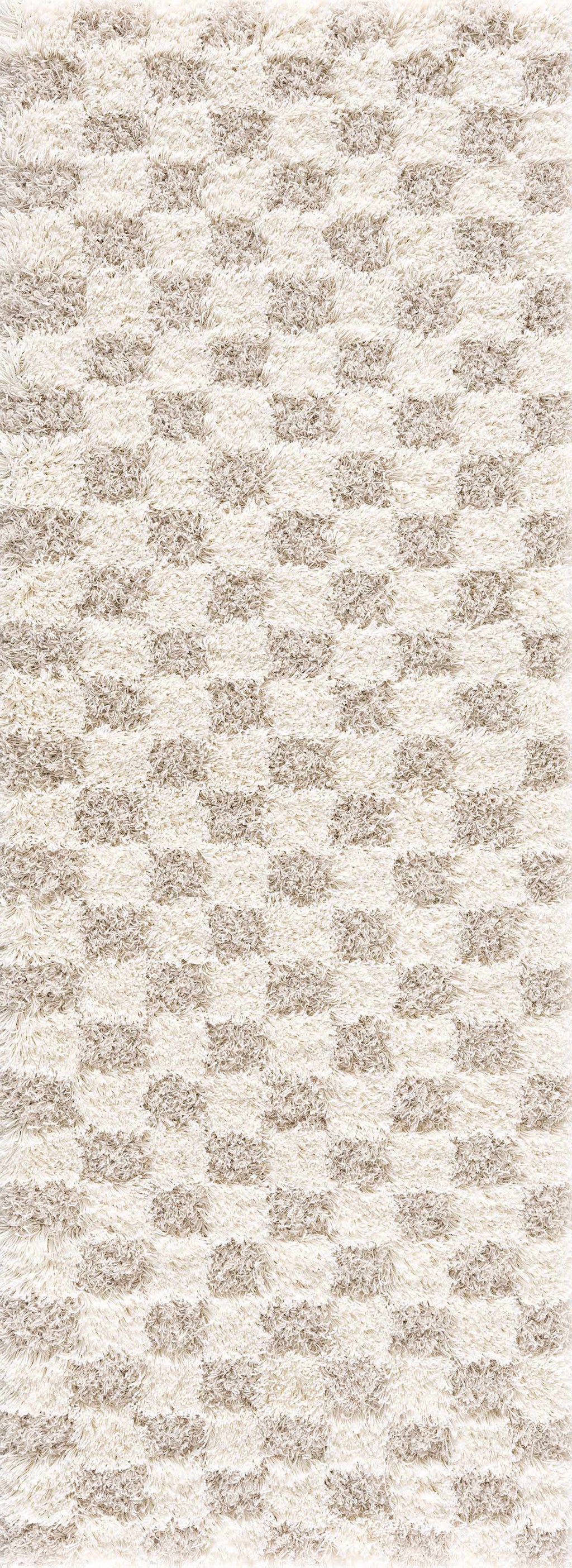 Atira Light Brown Checkered Area Rug | Plush Geometric Rug – Boutique Rugs