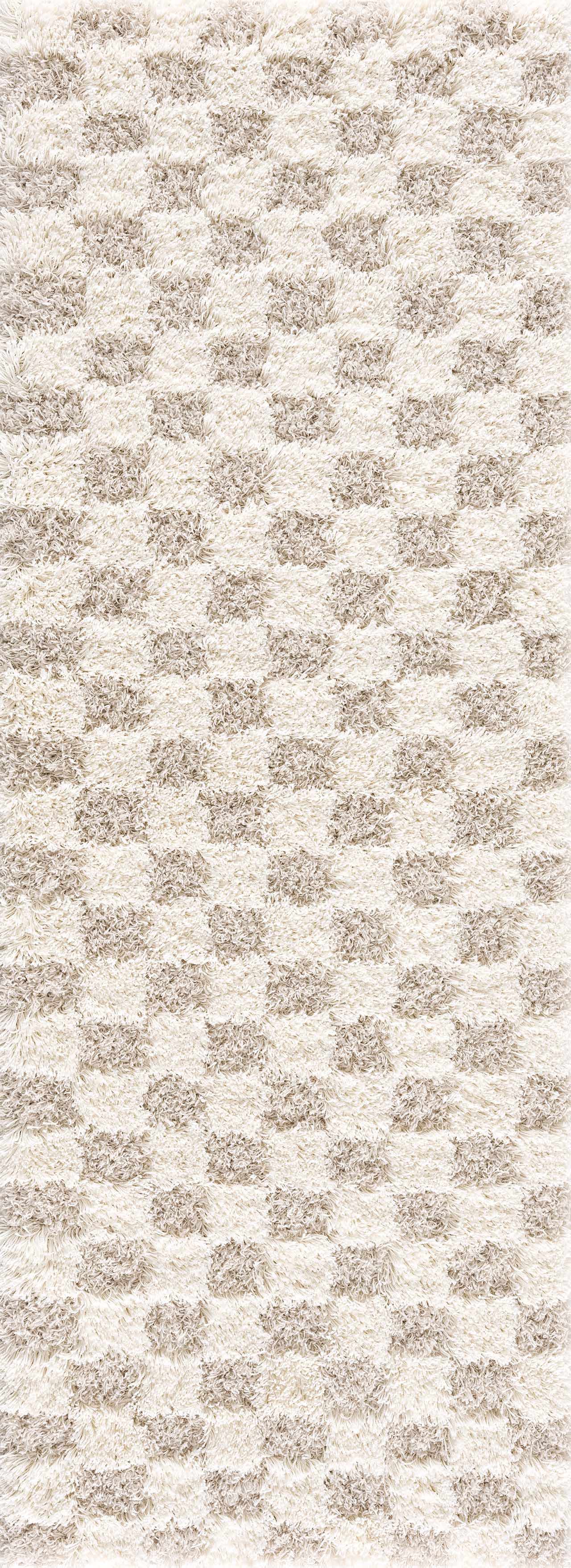 Atira Light Brown Checkered Area Rug | Plush Geometric Rug – Boutique Rugs