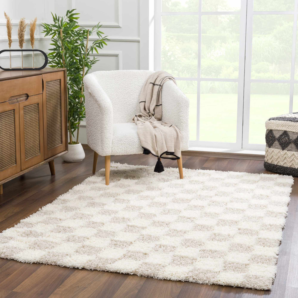Atira Light Brown Checkered Area Rug | Plush Geometric Rug – Boutique Rugs