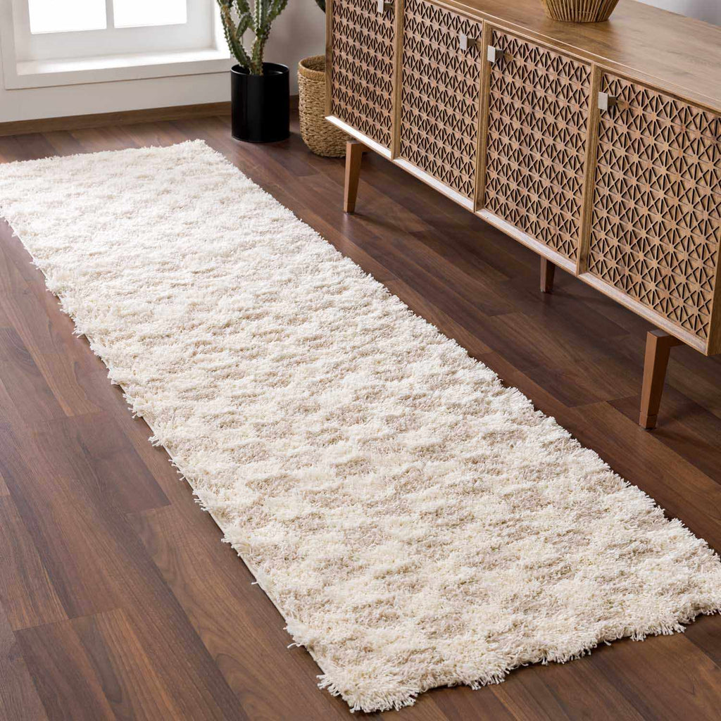 Atira Light Brown Checkered Area Rug | Plush Geometric Rug – Boutique Rugs