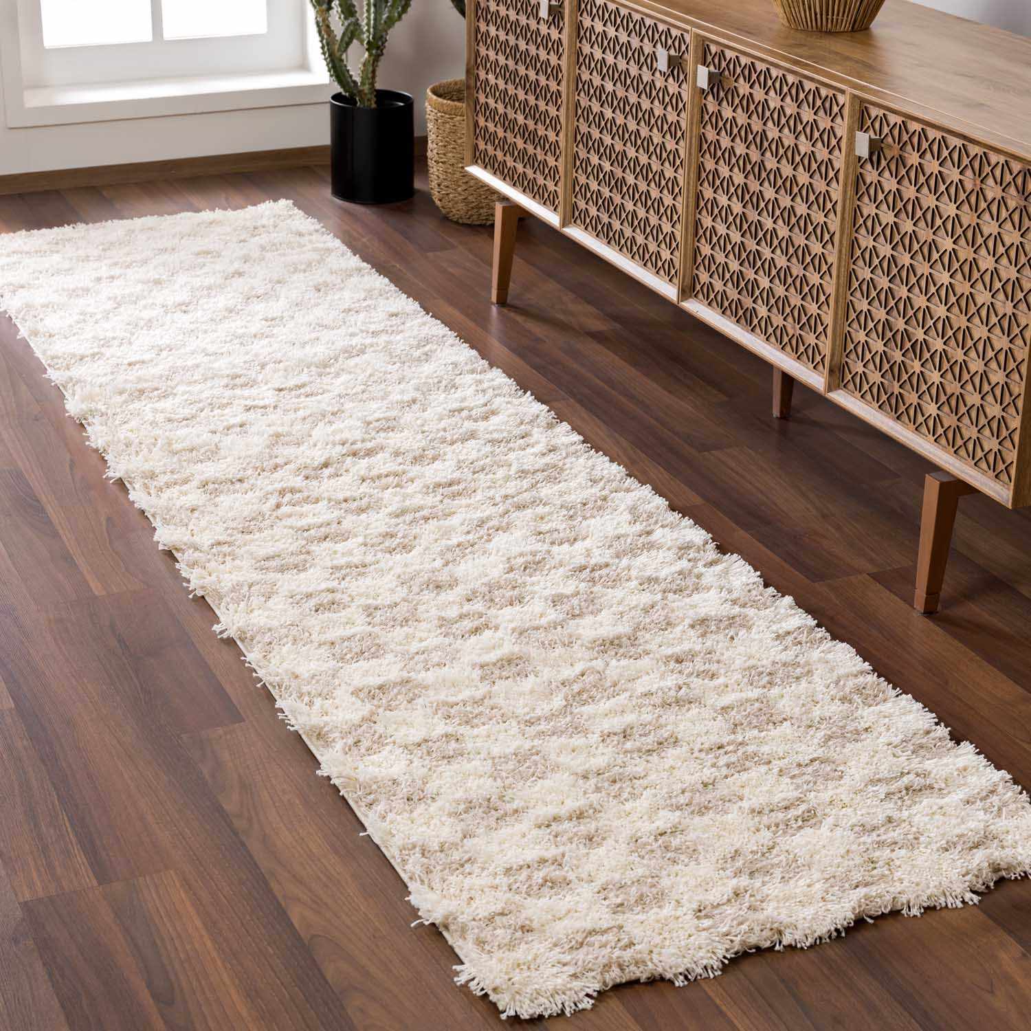 Atira Light Brown Checkered Area Rug | Plush Geometric Rug – Boutique Rugs