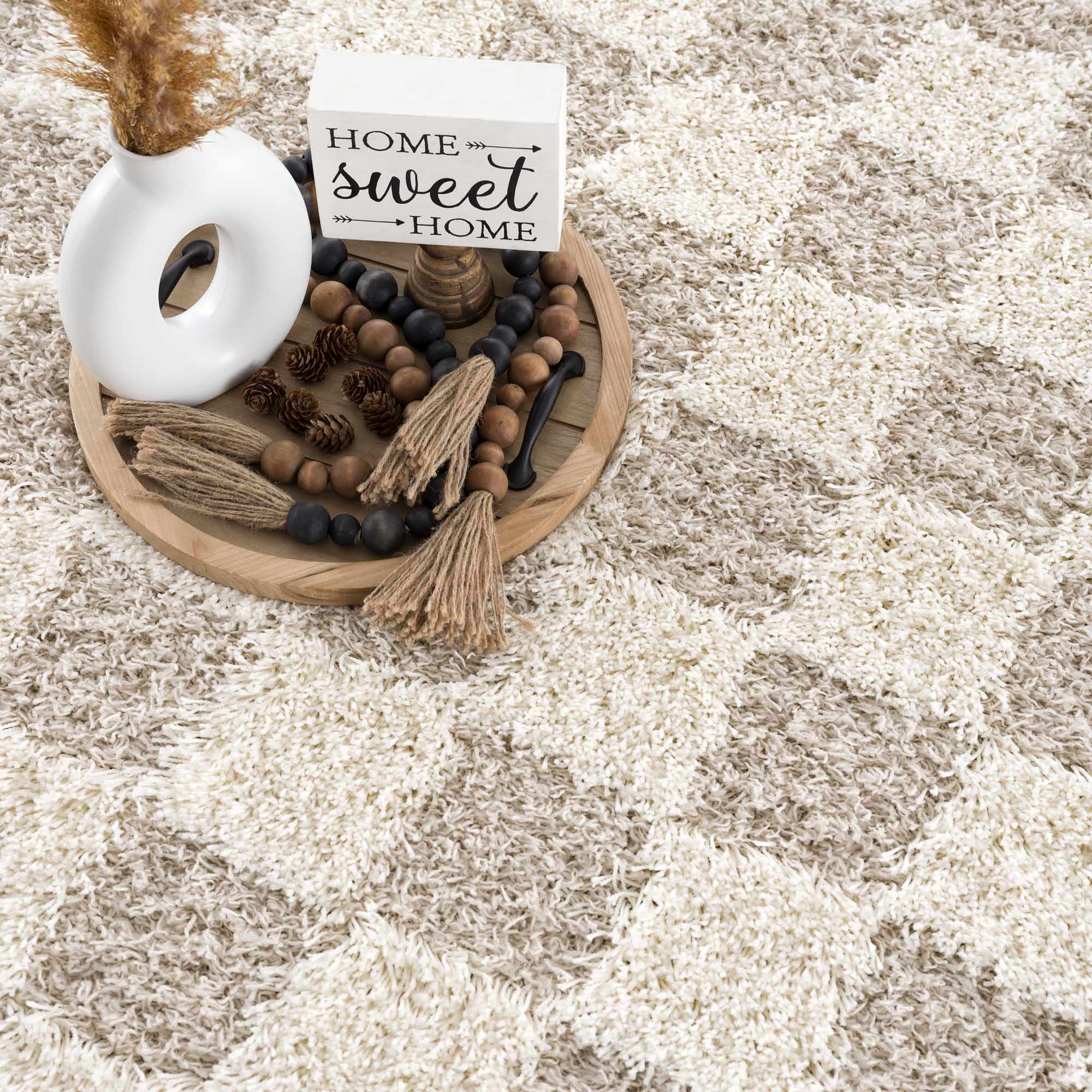 Atira Light Brown Checkered Area Rug | Plush Geometric Rug – Boutique Rugs