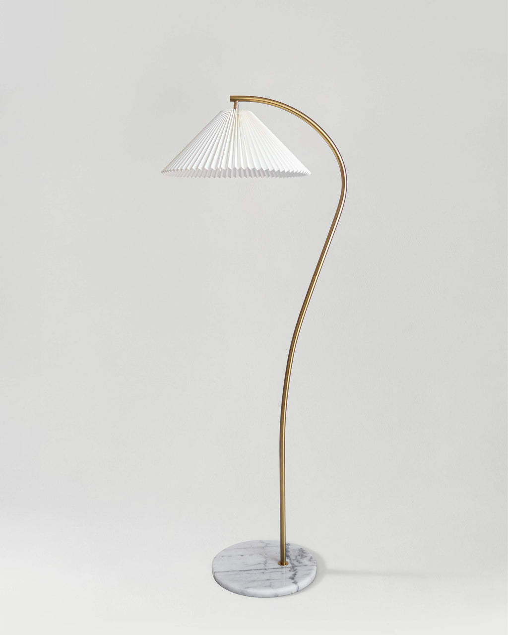 Athena Scandinavian Floor Lamp | Curved Stem Floor Lamp with Linen Shade & Marble Base – Brightech