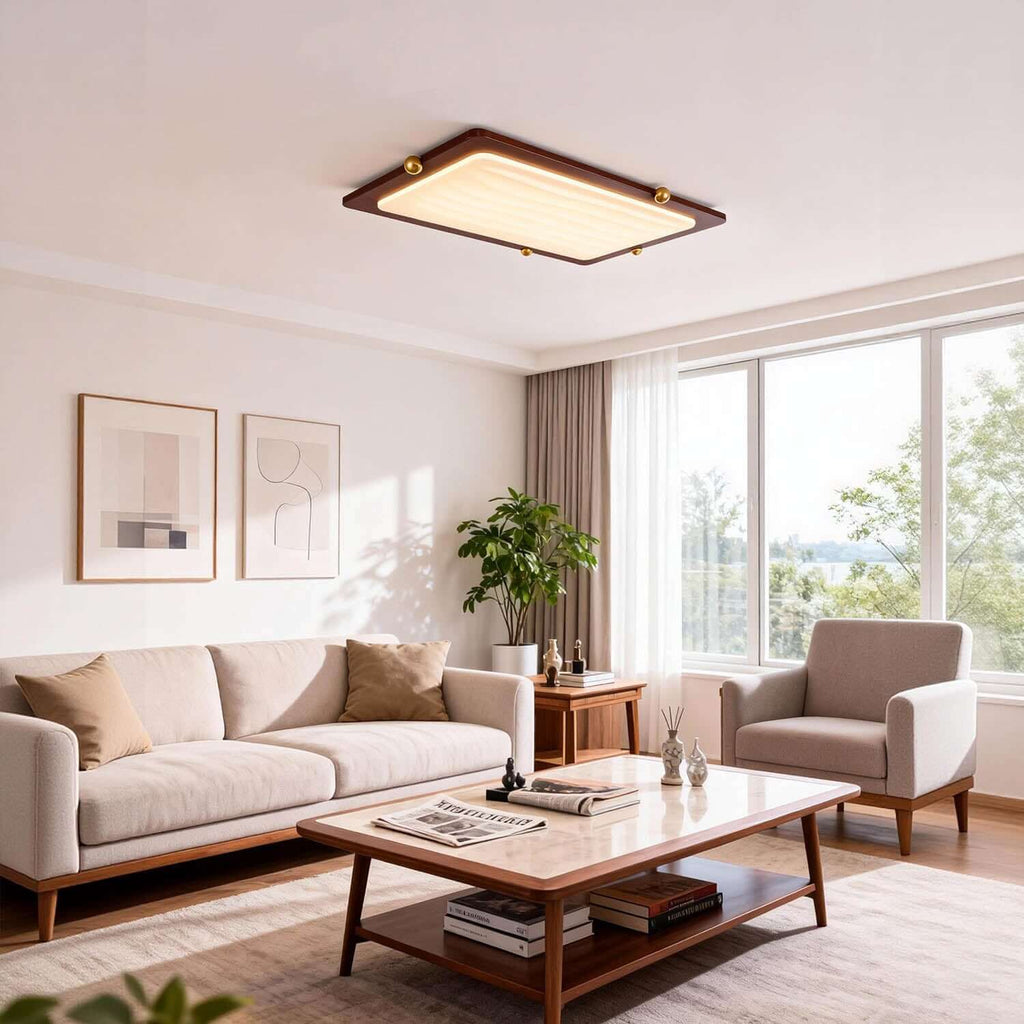 Wevre Rectangle Ceiling Light | Large Acrylic & Wood Flush Mount LED