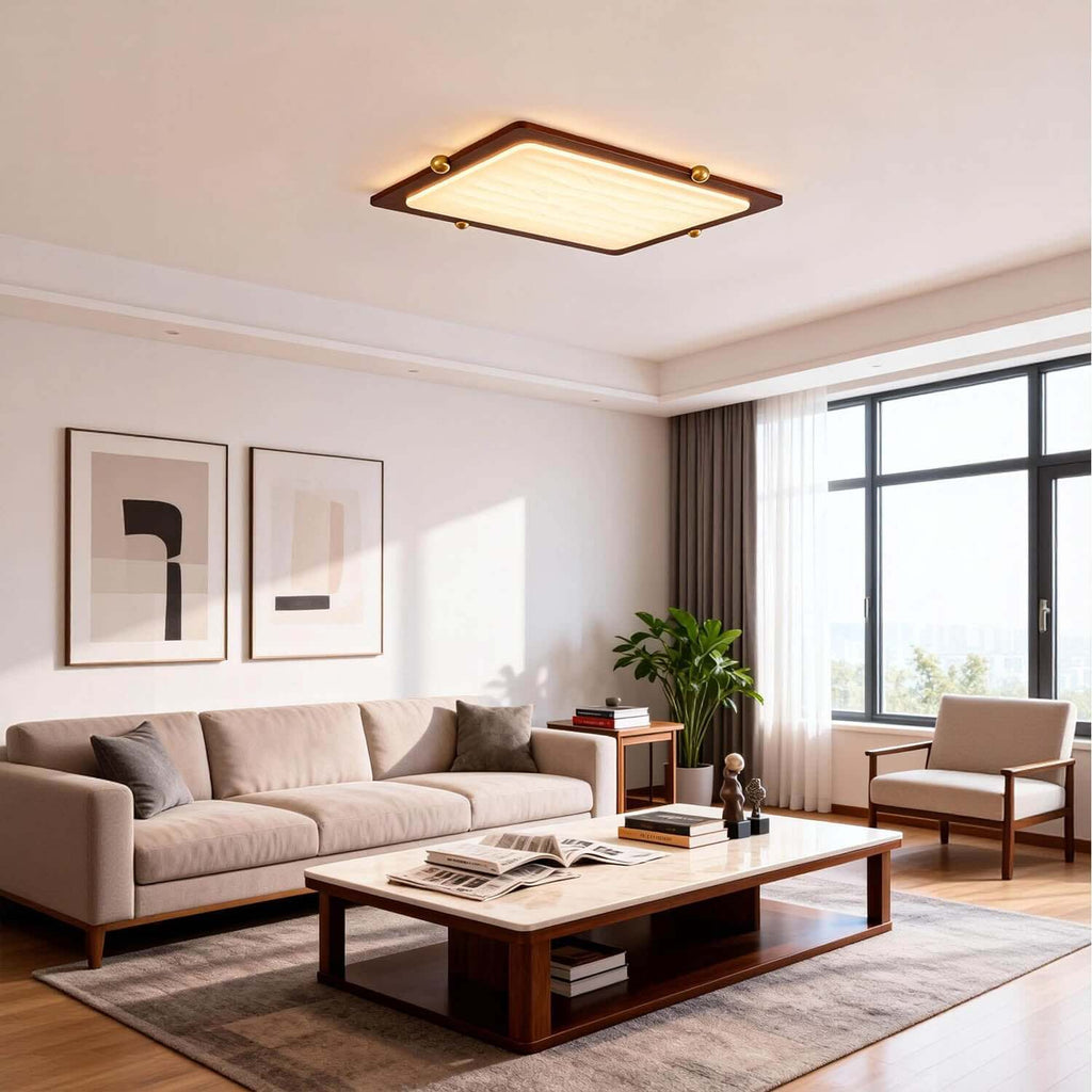 Wevre Rectangle Ceiling Light | Large Acrylic & Wood Flush Mount LED