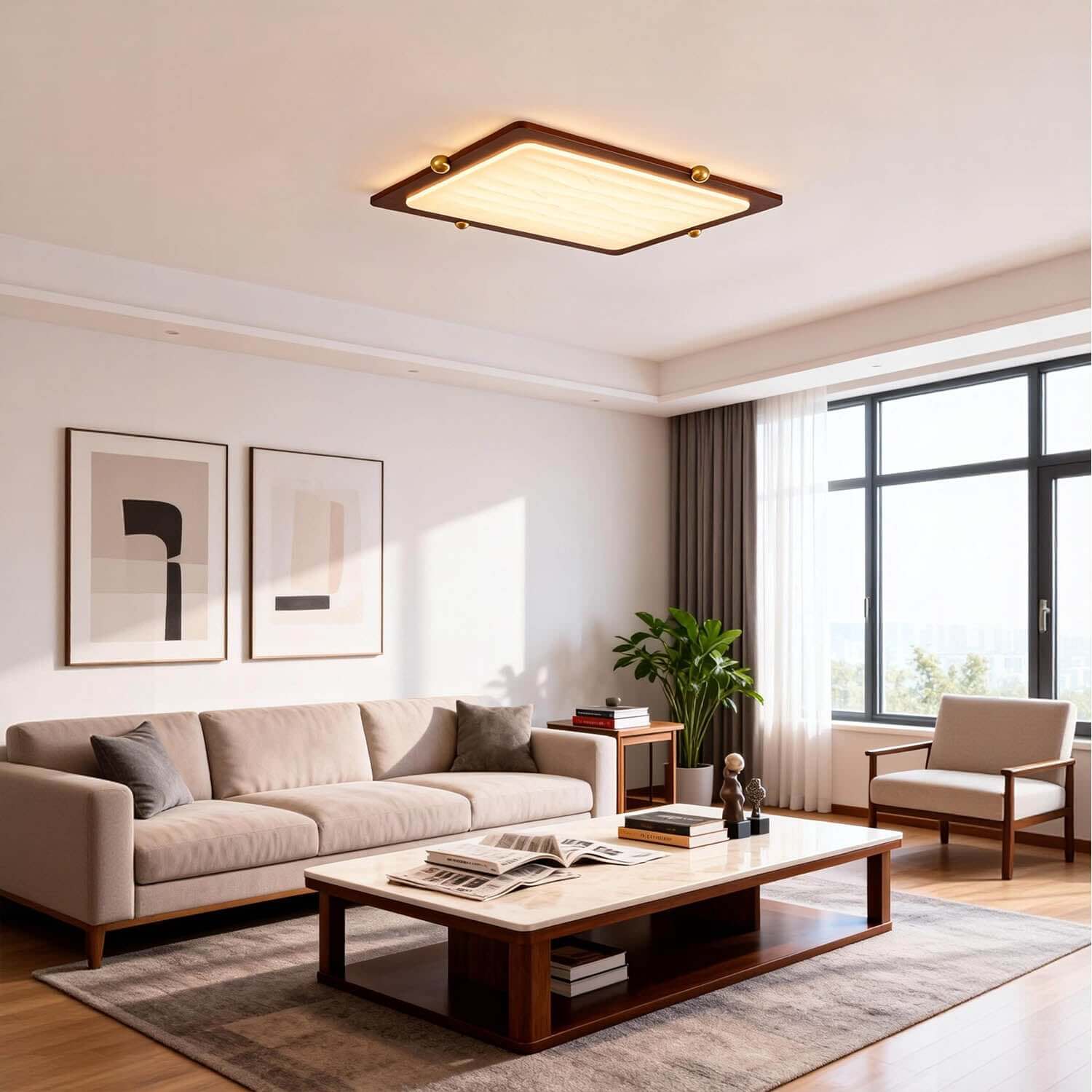 Wevre Rectangle Ceiling Light | Large Acrylic & Wood Flush Mount LED