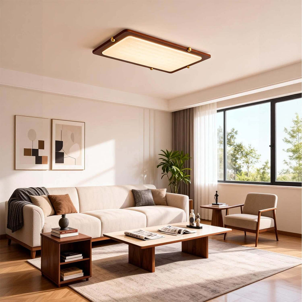 Wevre Rectangle Ceiling Light | Large Acrylic & Wood Flush Mount LED