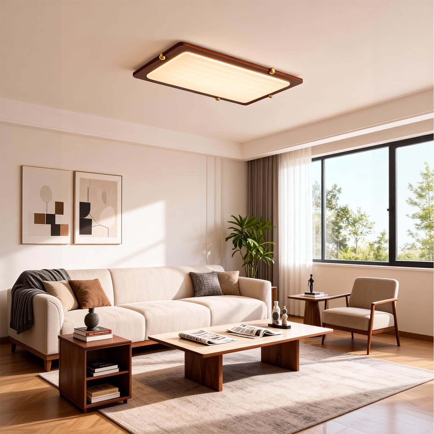 Wevre Rectangle Ceiling Light | Large Acrylic & Wood Flush Mount LED