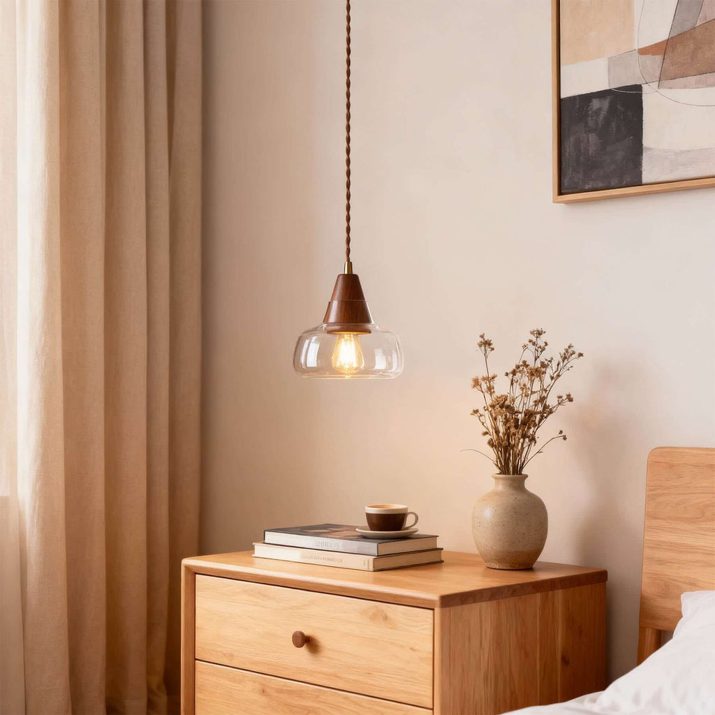 Zevoni Glass & Wood Pendant Light | Single or 3-Light Cluster Lamp