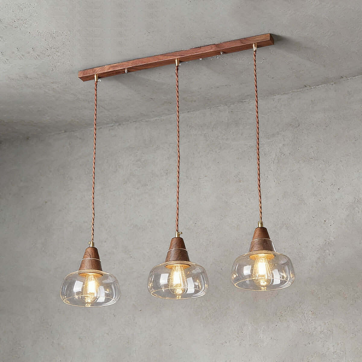 Zevoni Glass & Wood Pendant Light | Single or 3-Light Cluster Lamp