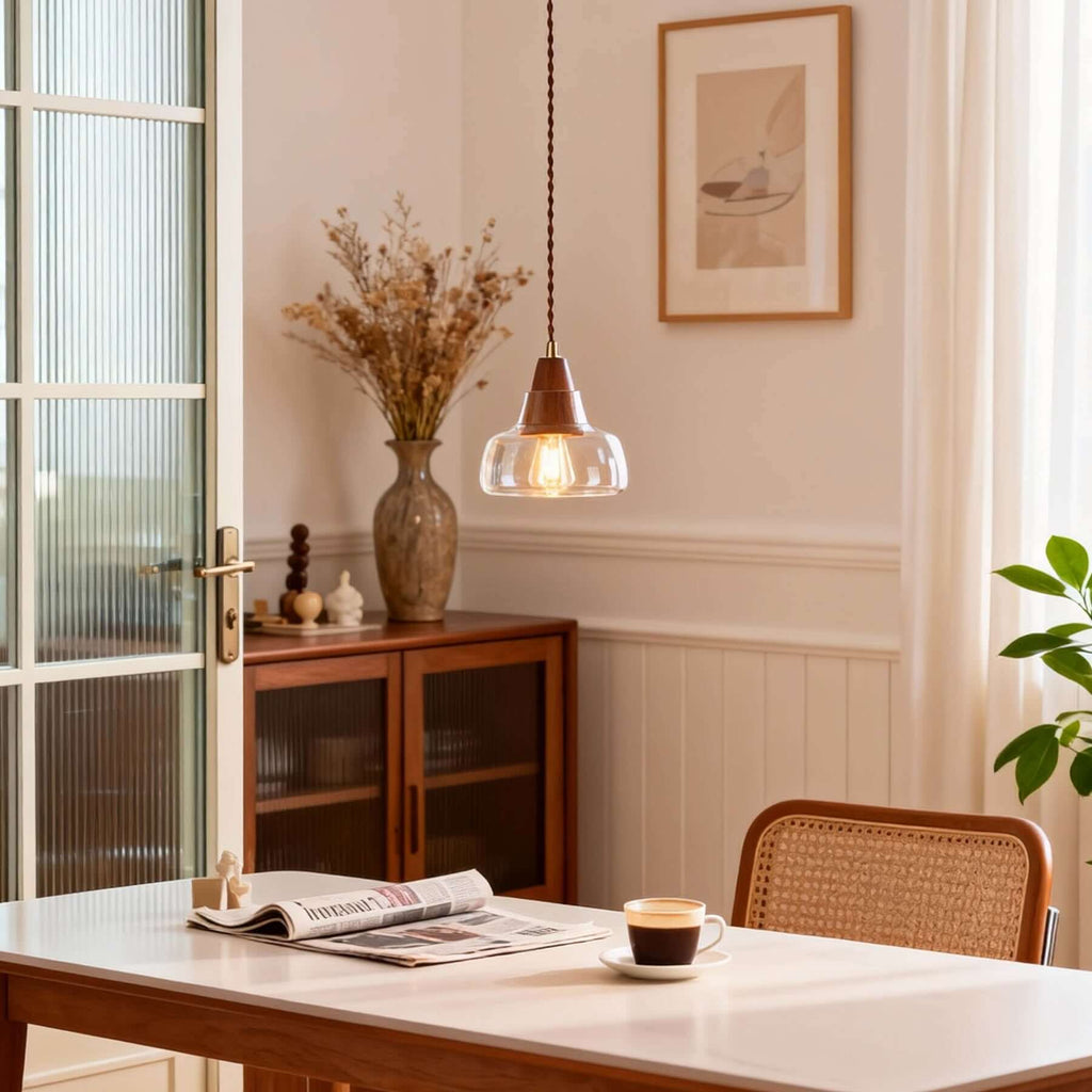 Zevoni Glass & Wood Pendant Light | Single or 3-Light Cluster Lamp