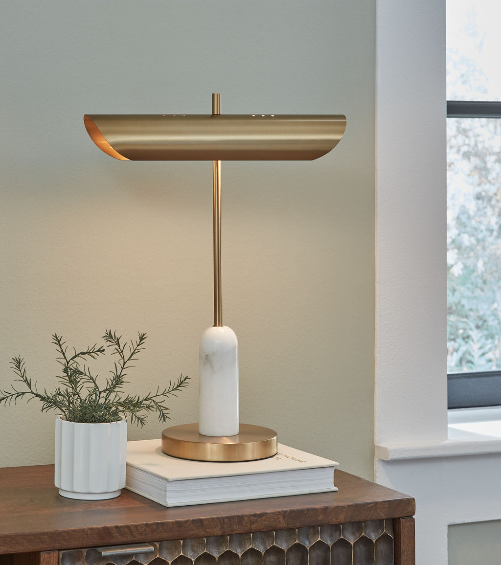 Rowleigh Marble Desk Lamp | White Marble & Gold Base Desk Lamp