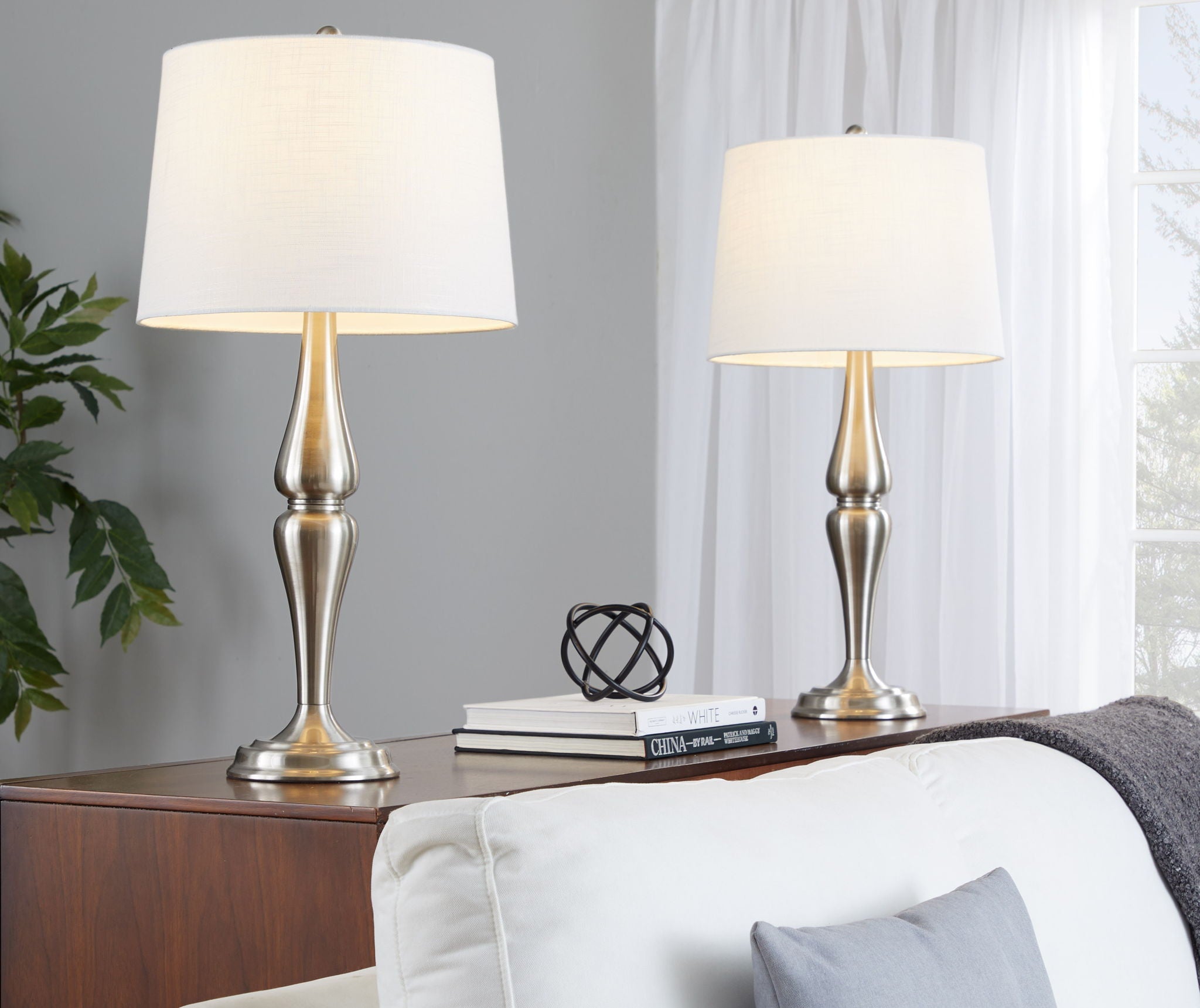 Sawyer Hourglass Table Lamp Set | Brushed Nickel Table Lamp Set of 2