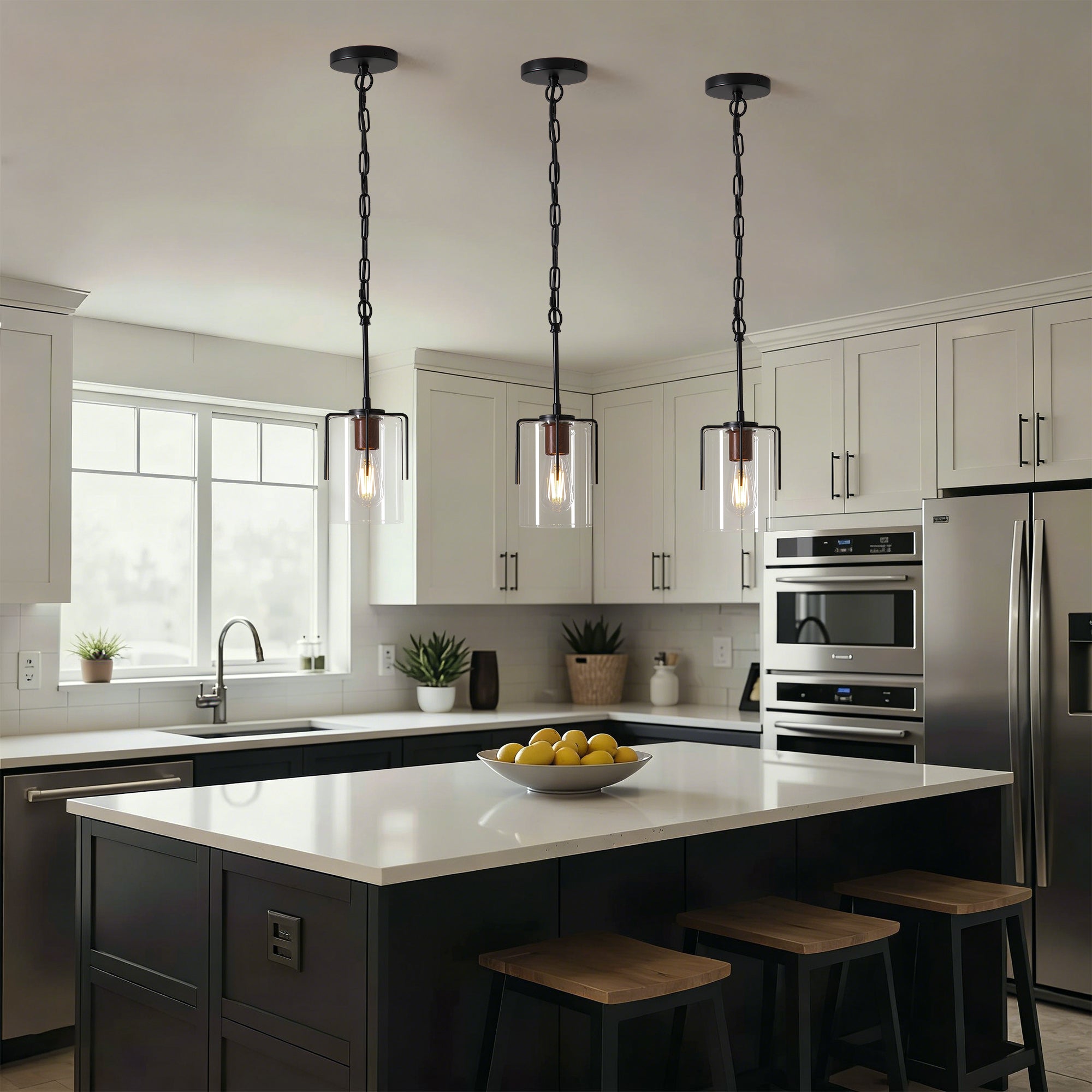 Modern Industrial Pendant Light with Clear Glass Shade