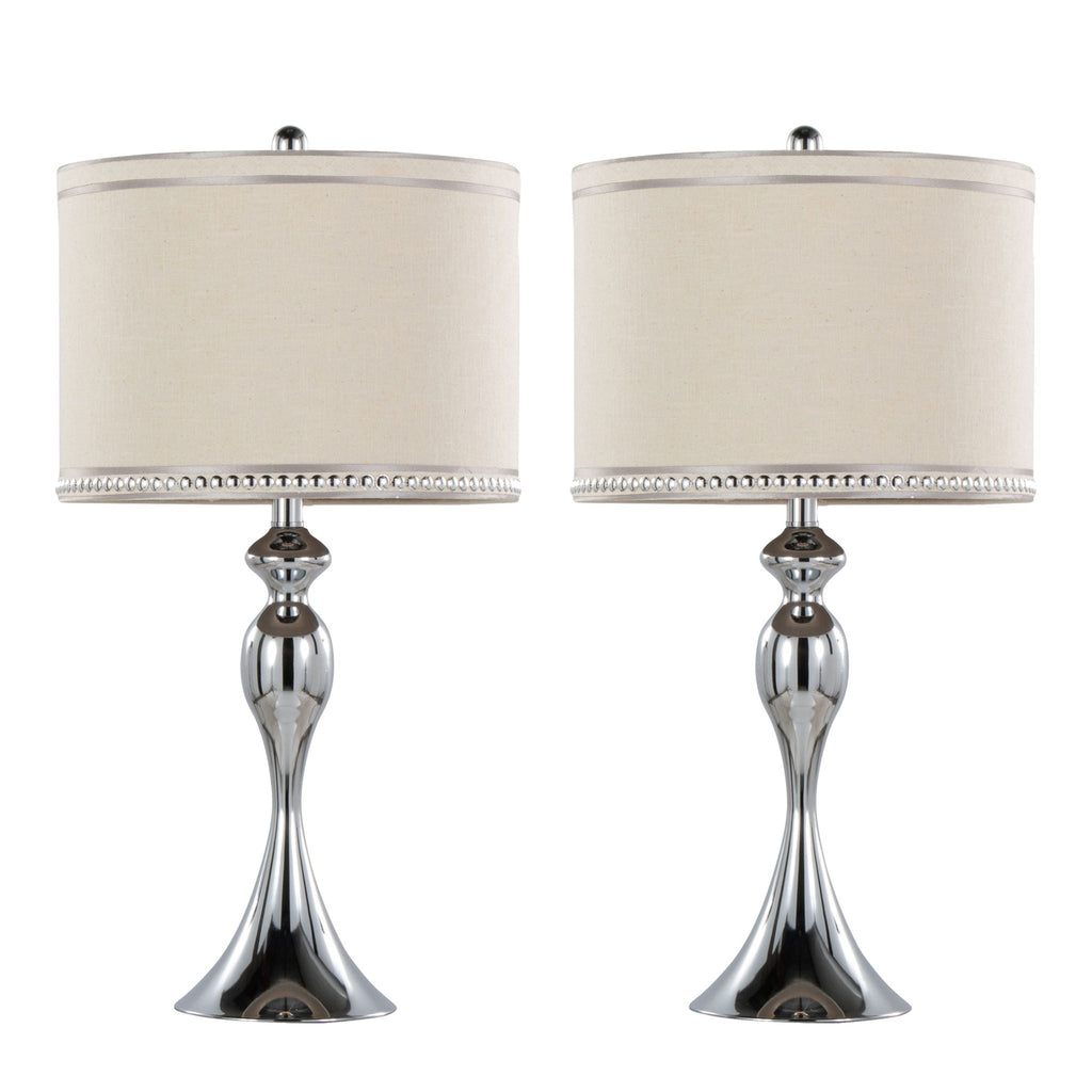 Ashland Trimmed Table Lamp Set | Hourglass with Chrome Trim Table Lamp Set of 2