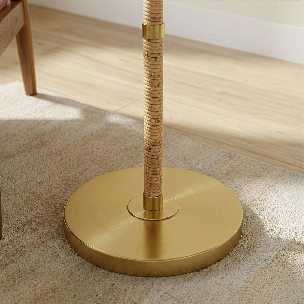 Stellar Linen Shade Floor Lamp | Natural Wood & Rattan Floor Lamp with Linen Shade