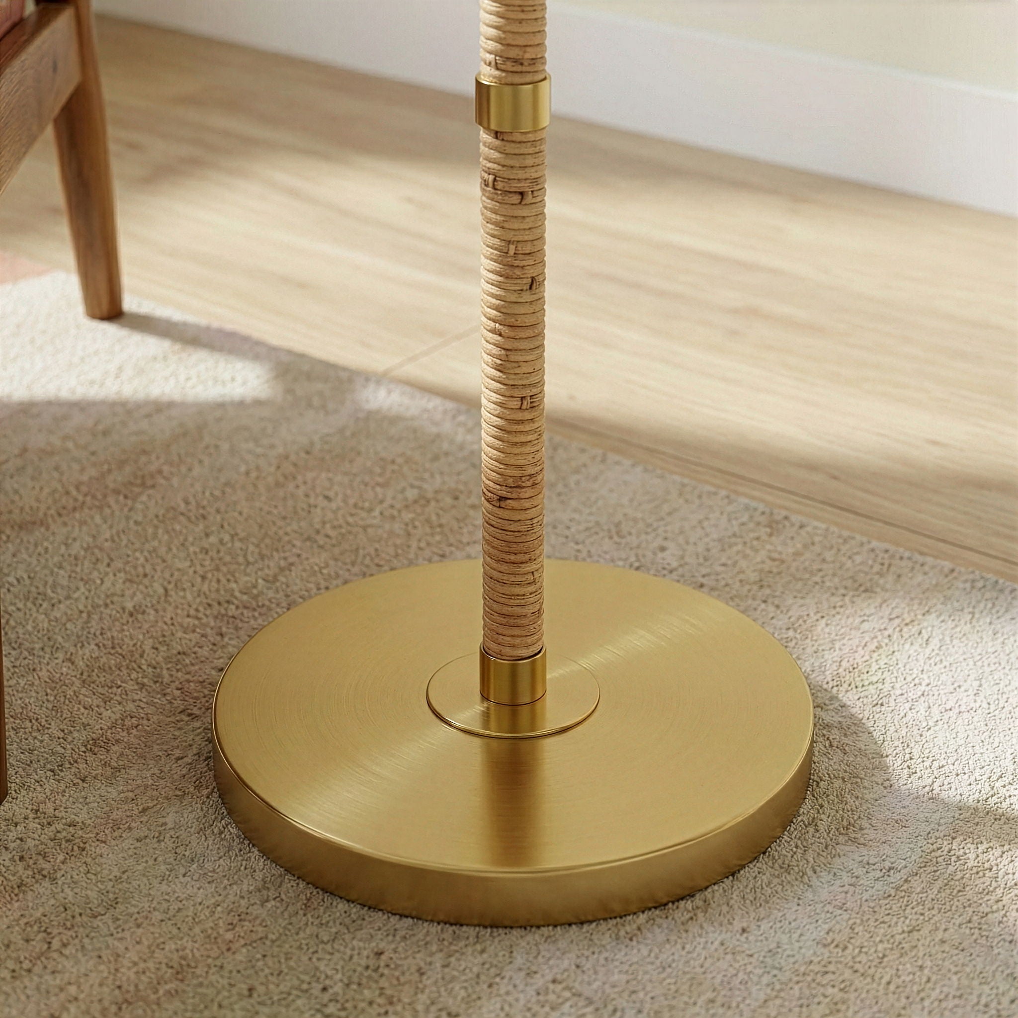 Stellar Linen Shade Floor Lamp | Natural Wood & Rattan Floor Lamp with Linen Shade