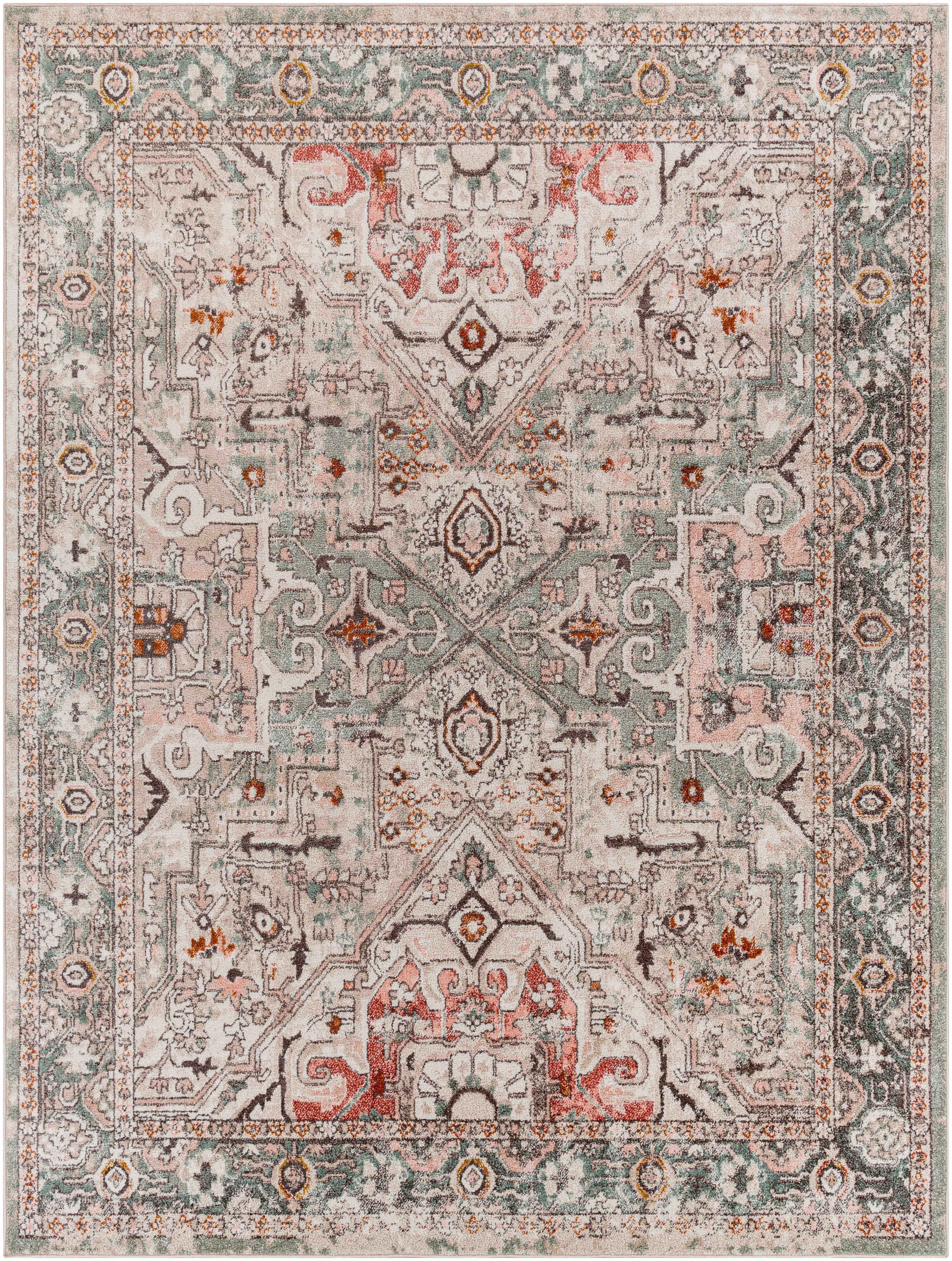 Bolinas Distressed Area Rug | Pink, Red & Blue Tones