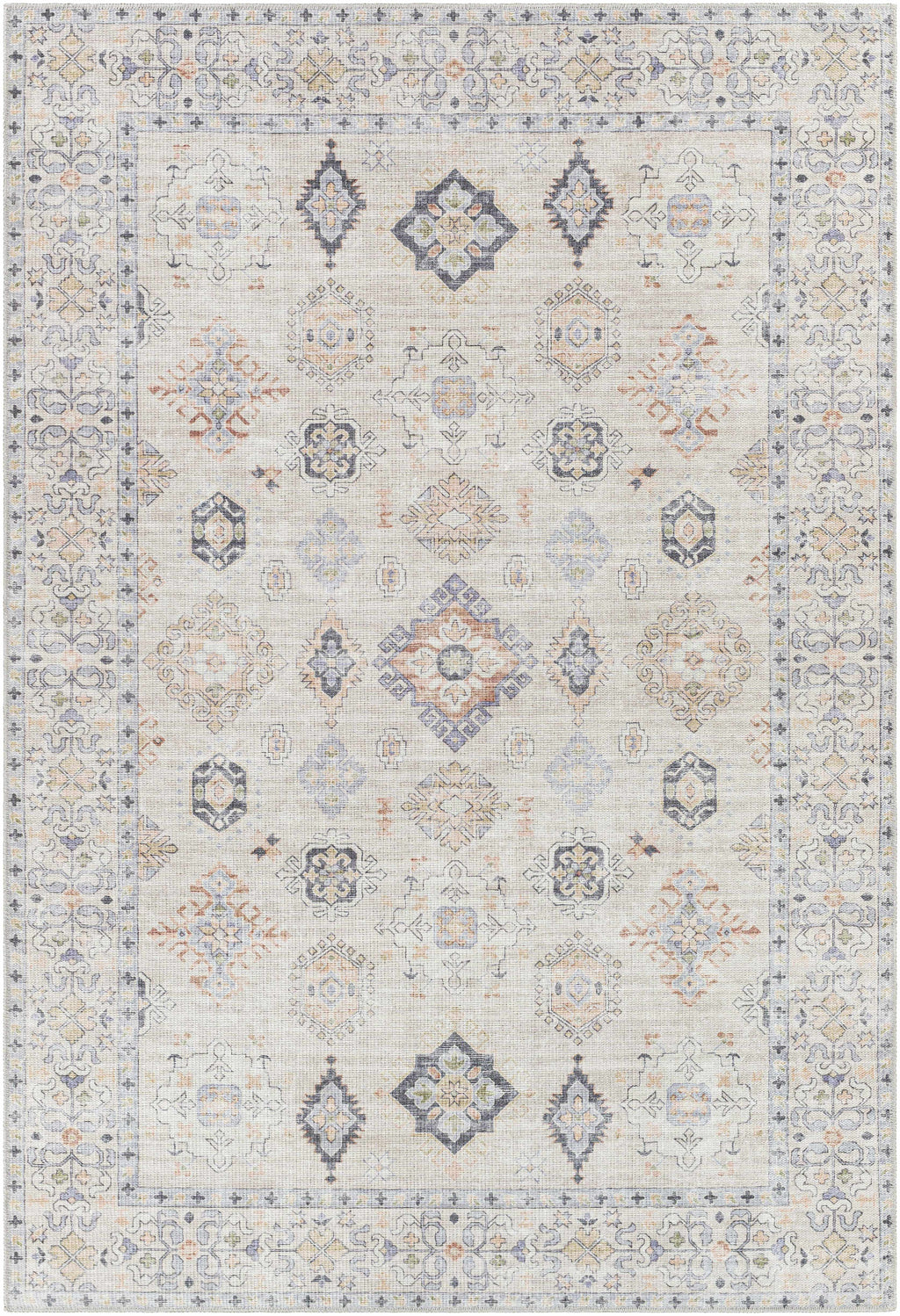 Beckett Beige Vintage Washable Area Rug | Aztec-Inspired Design