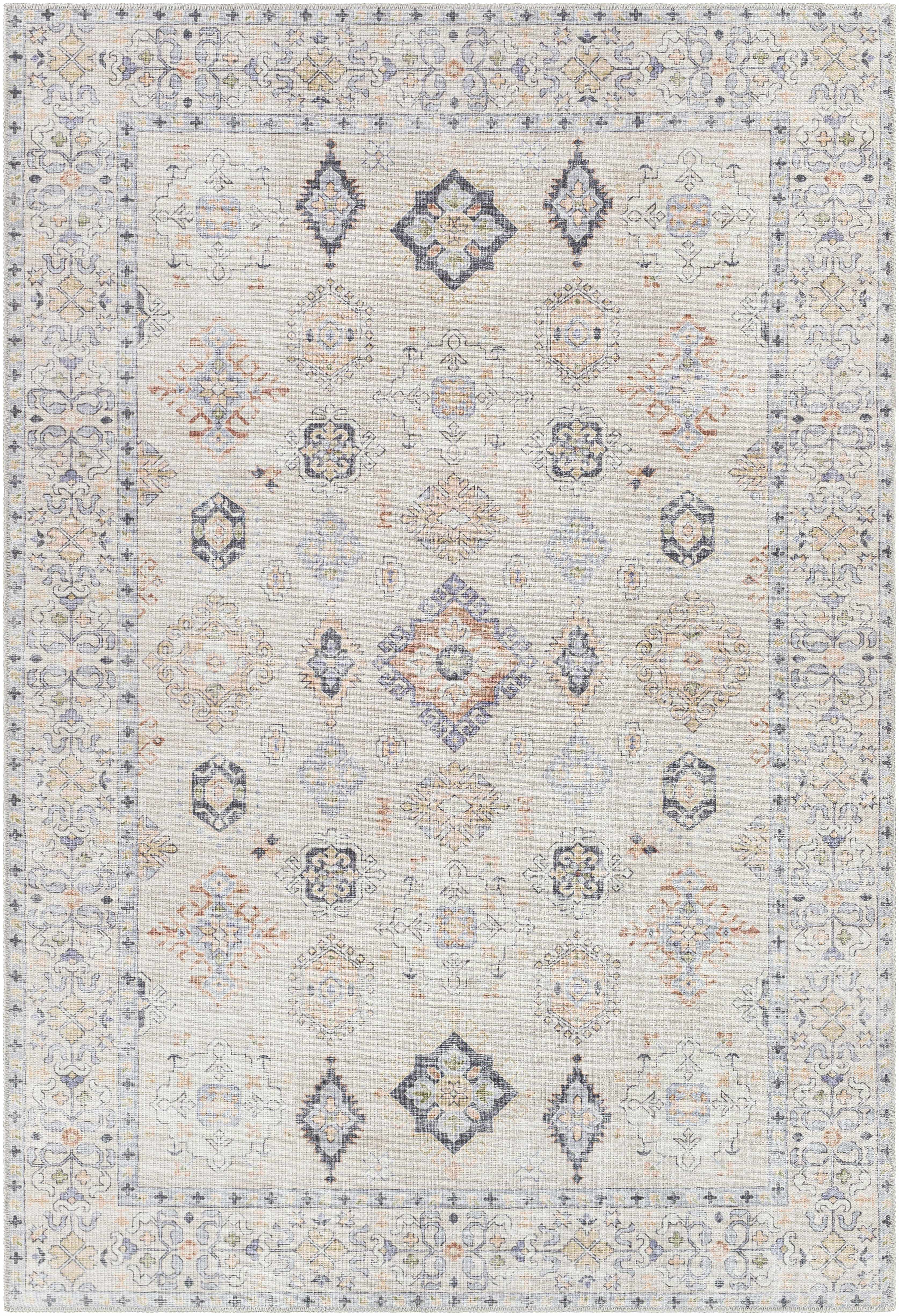 Beckett Beige Vintage Washable Area Rug | Aztec-Inspired Design