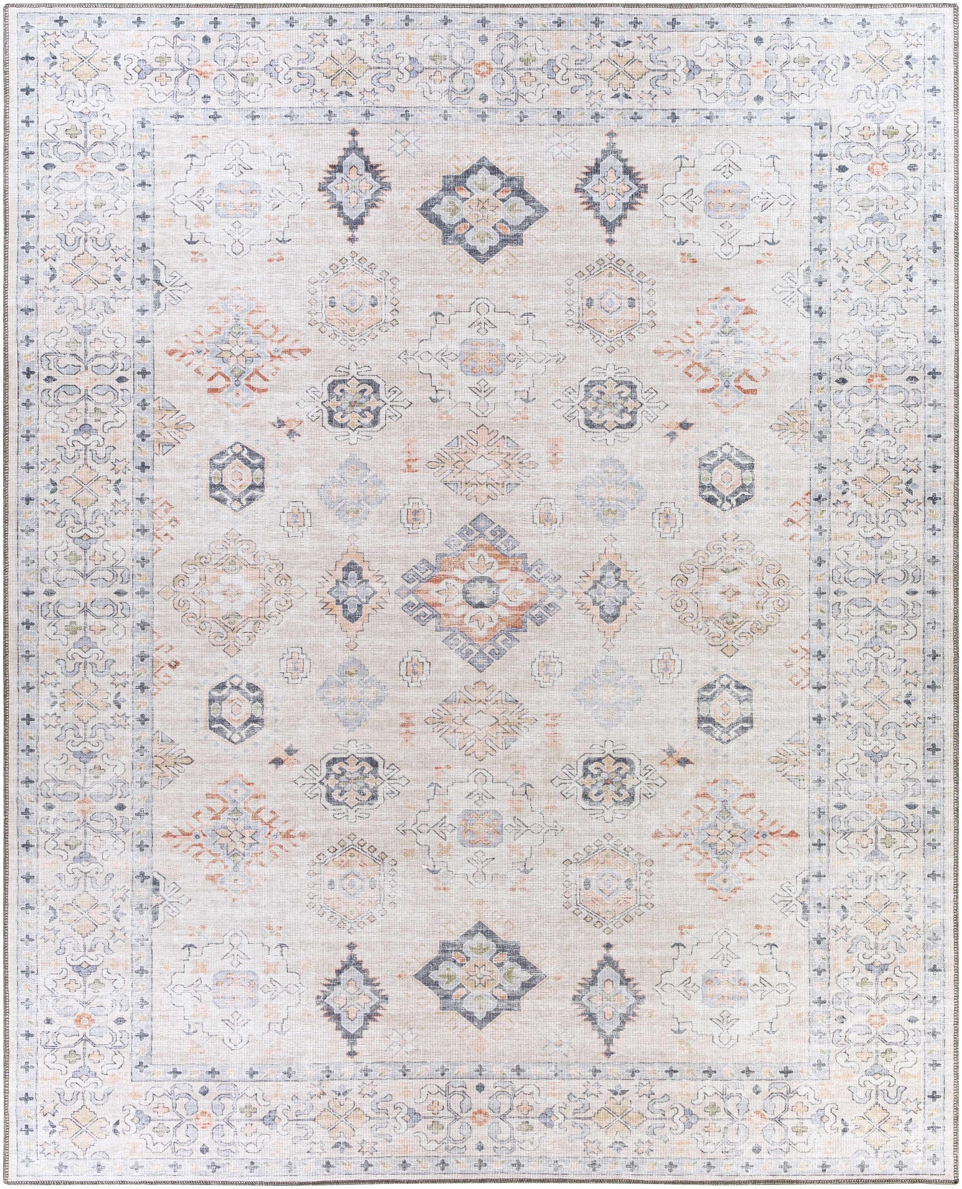 Beckett Beige Vintage Washable Area Rug | Aztec-Inspired Design