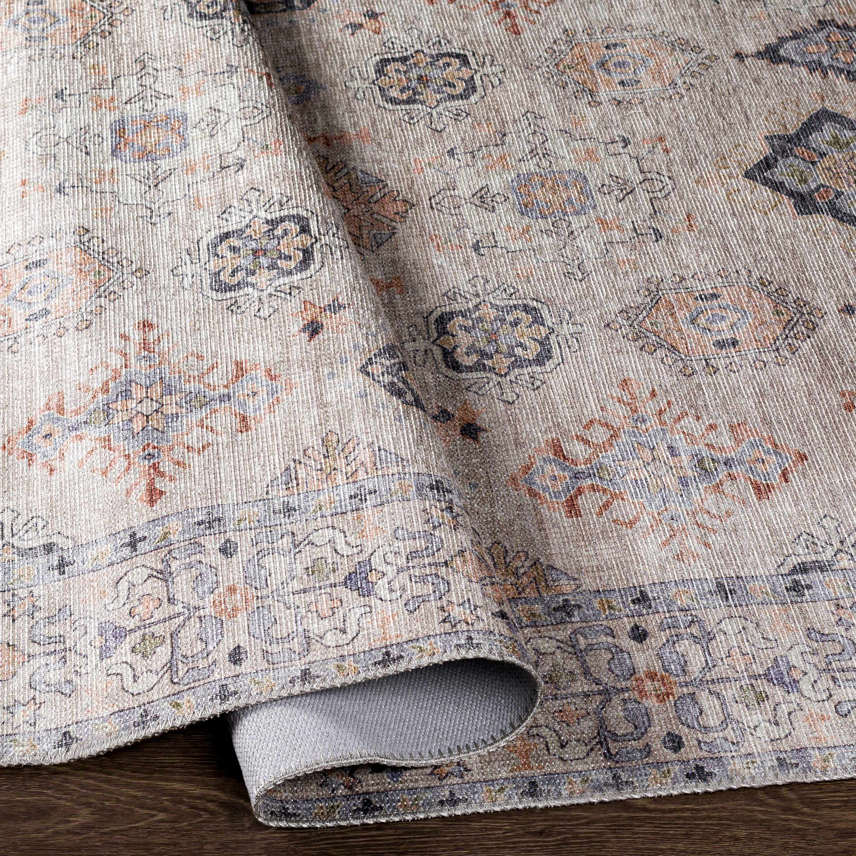 Beckett Beige Vintage Washable Area Rug | Aztec-Inspired Design