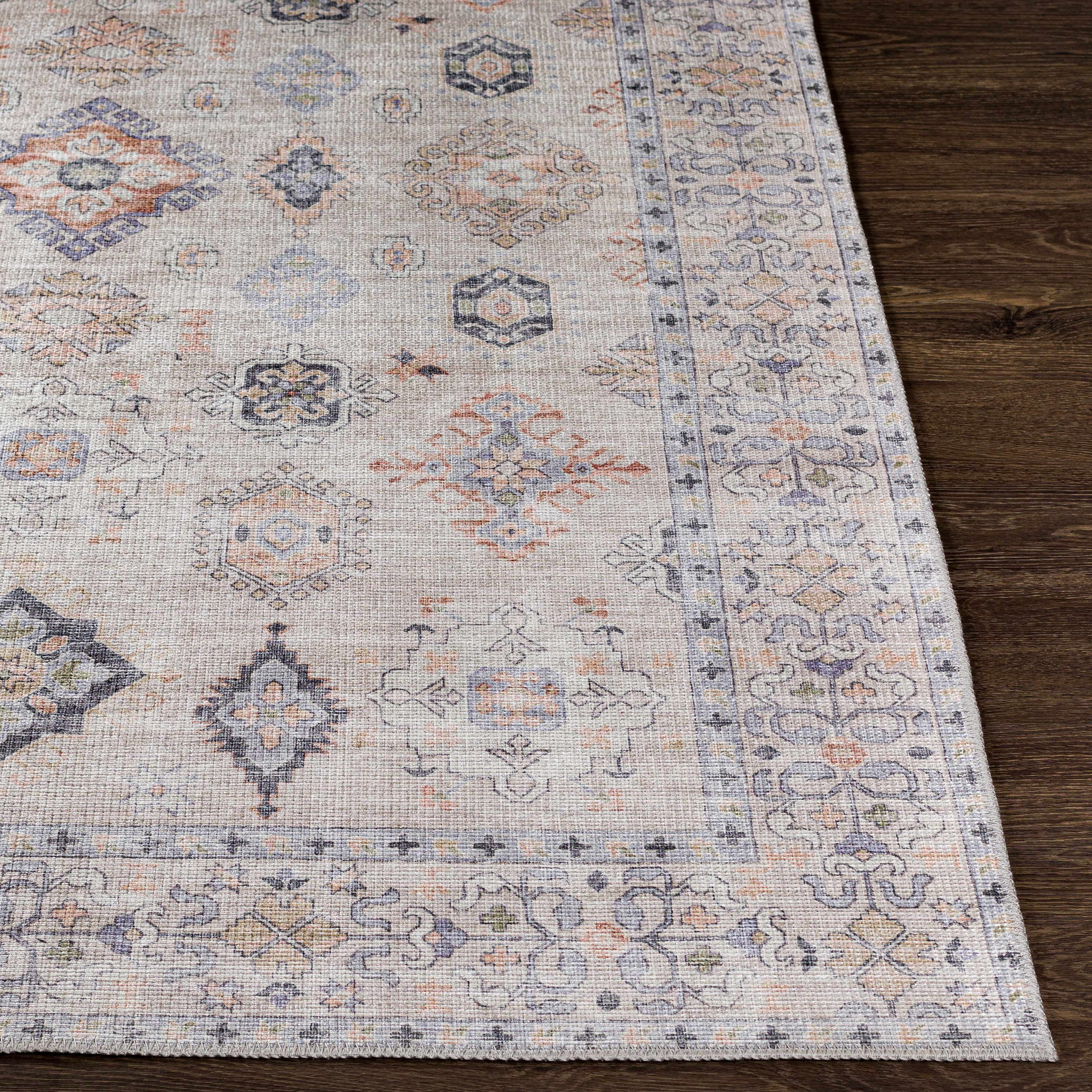 Beckett Beige Vintage Washable Area Rug | Aztec-Inspired Design