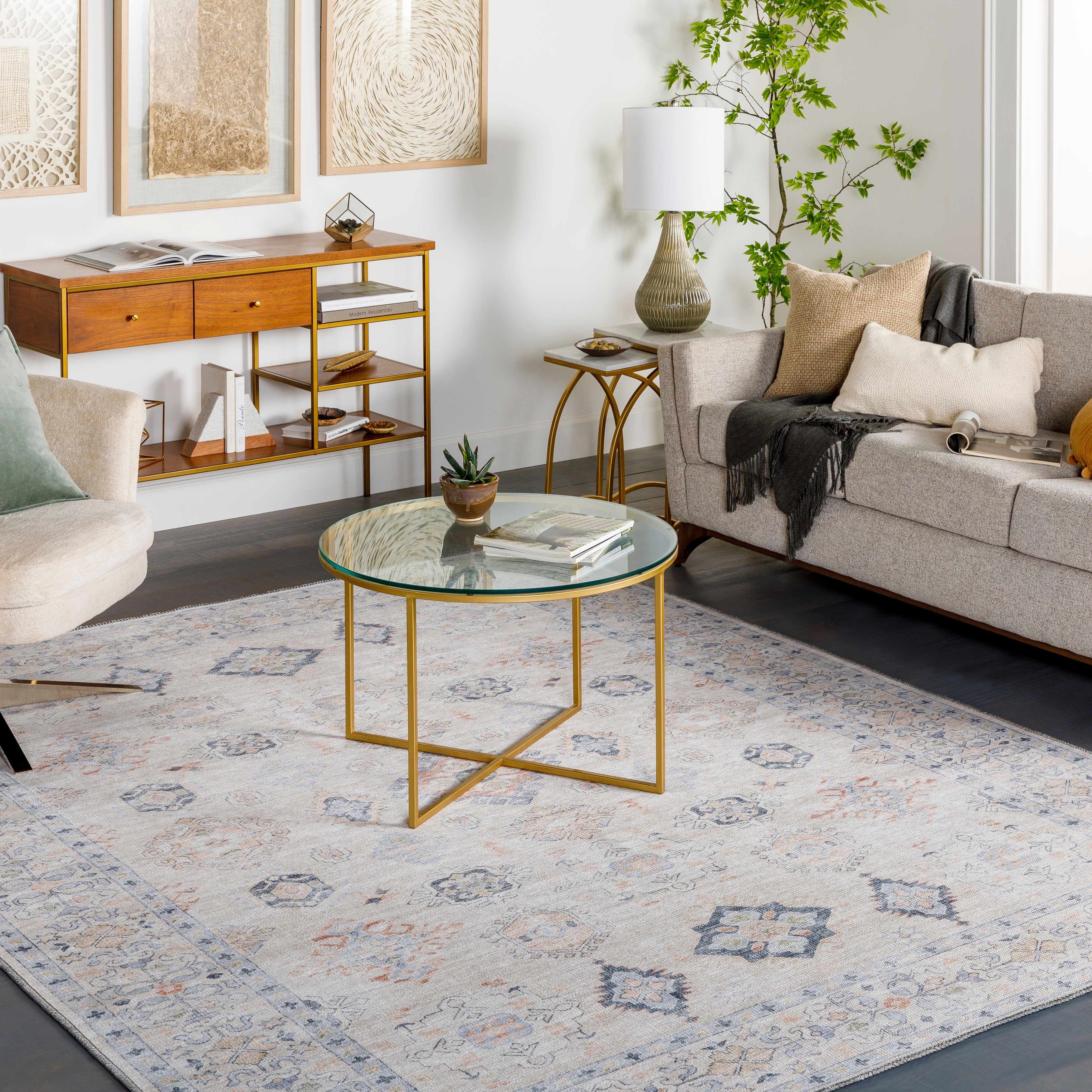 Beckett Beige Vintage Washable Area Rug | Aztec-Inspired Design