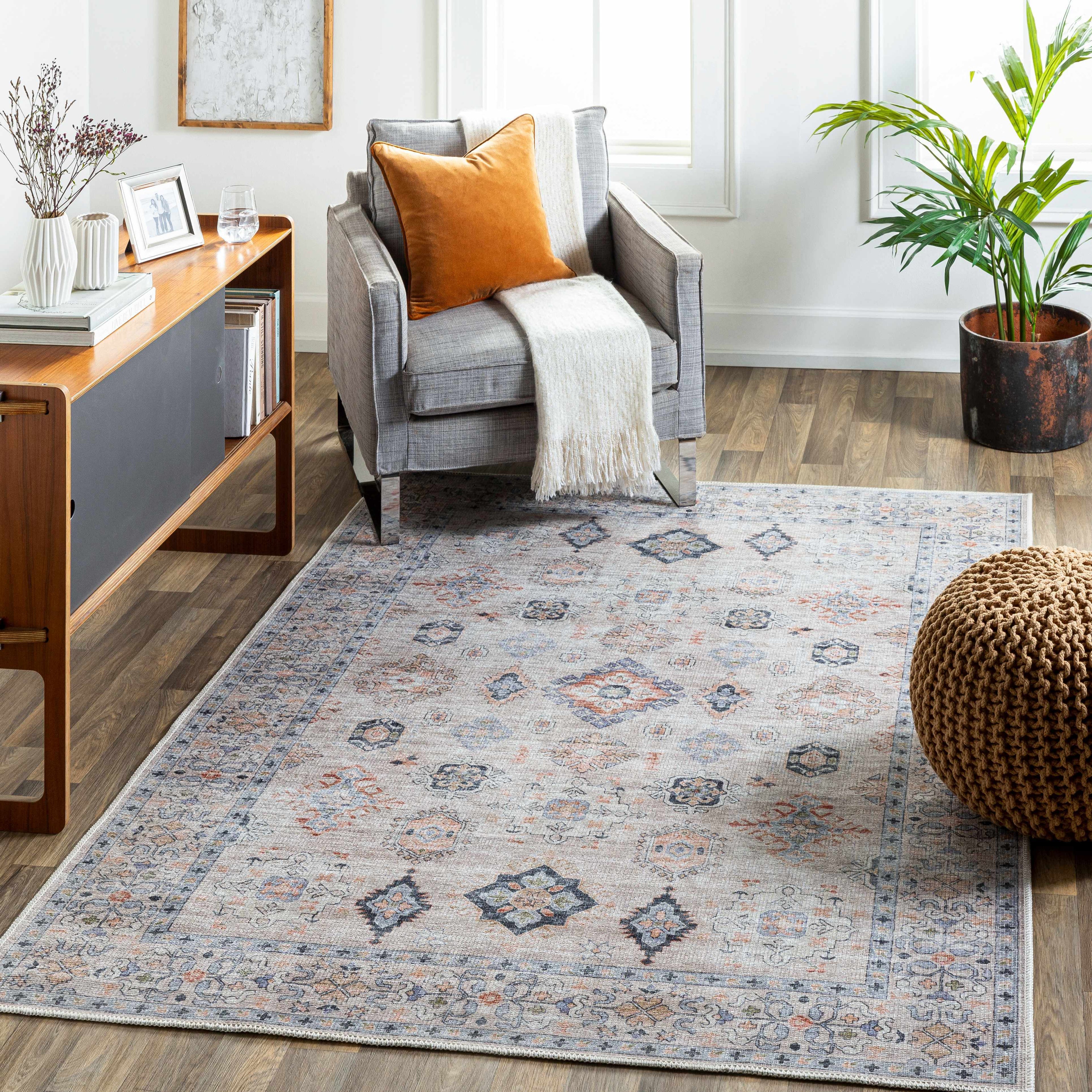 Beckett Beige Vintage Washable Area Rug | Aztec-Inspired Design