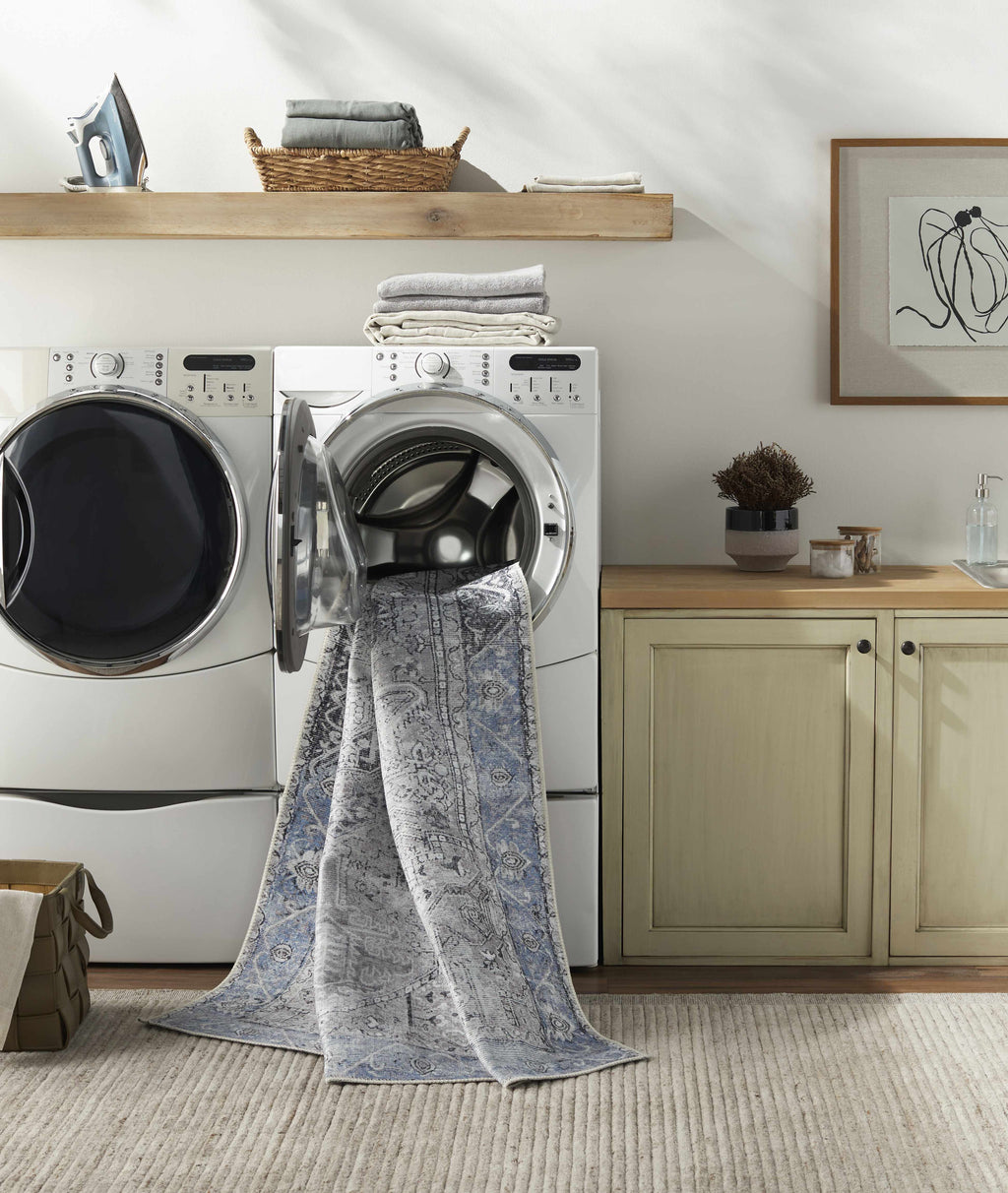 Rosman Blue&Beige Washable Area Rug