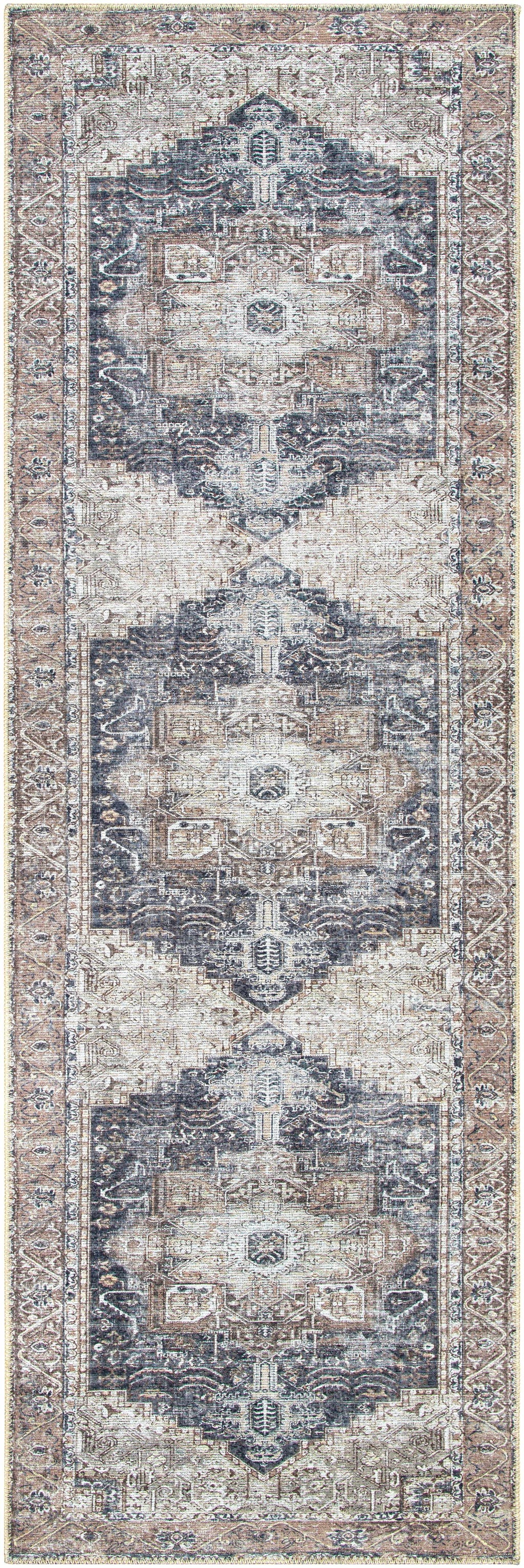 Rosman Beige Distressed Medallion Washable Area Rug | Timeless Design – Hauteloom