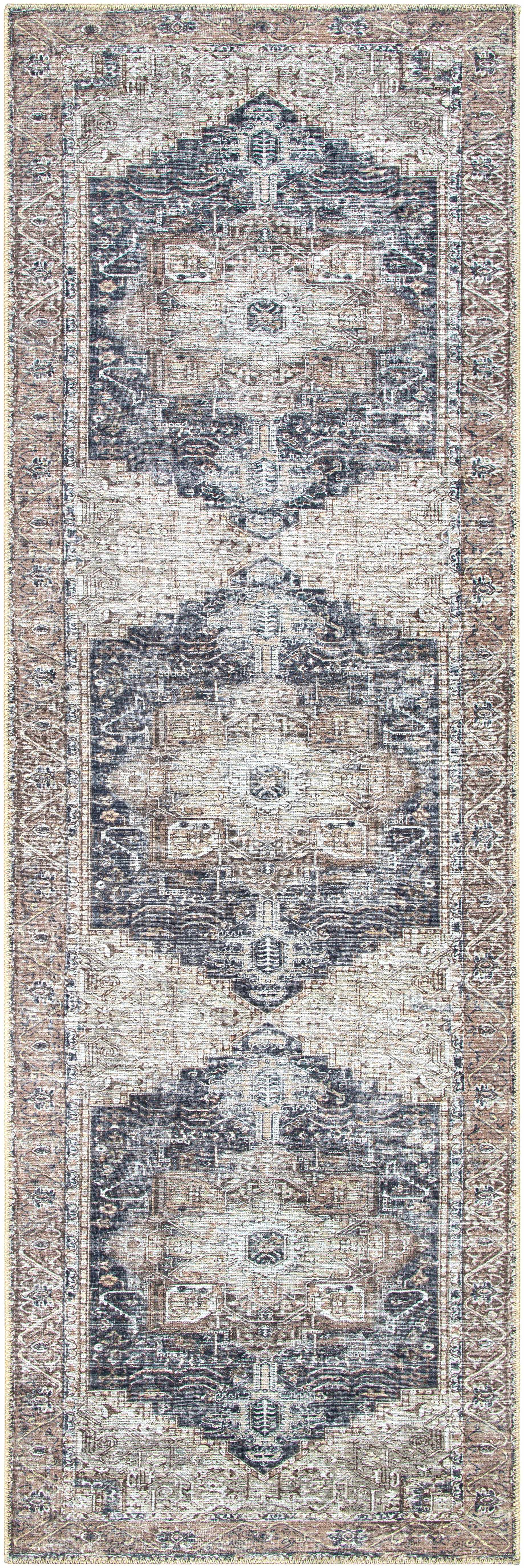 Rosman Beige Distressed Medallion Washable Area Rug | Timeless Design – Hauteloom