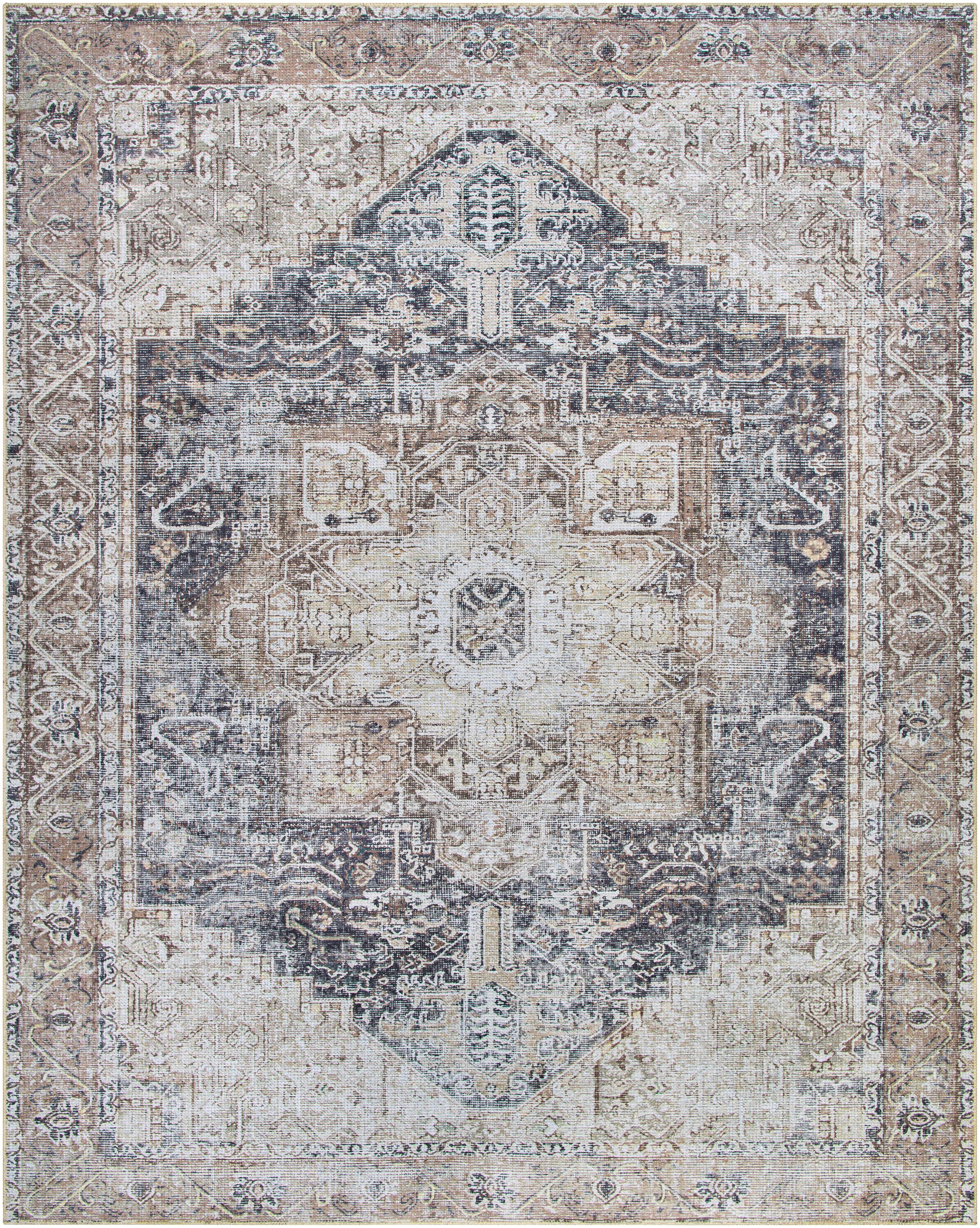 Rosman Beige Distressed Medallion Washable Area Rug | Timeless Design – Hauteloom