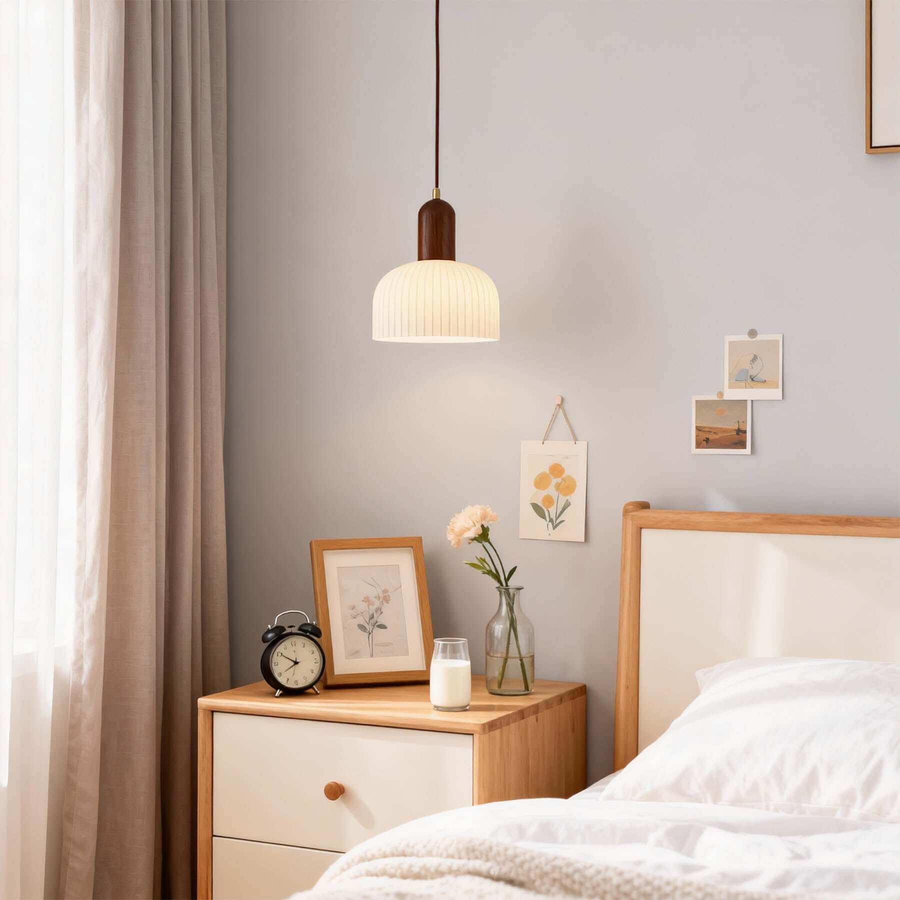 Merona Milk Glass Pendant Lamp | Art Deco Wood Base Hanging Light