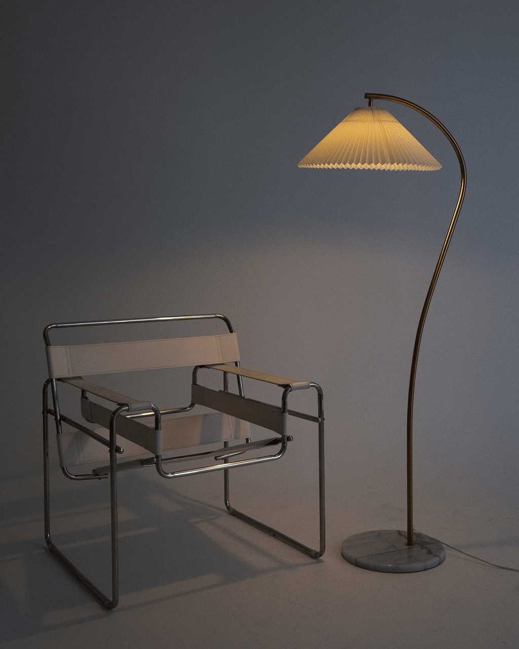 Athena Scandinavian Floor Lamp | Curved Stem Floor Lamp with Linen Shade & Marble Base – Brightech