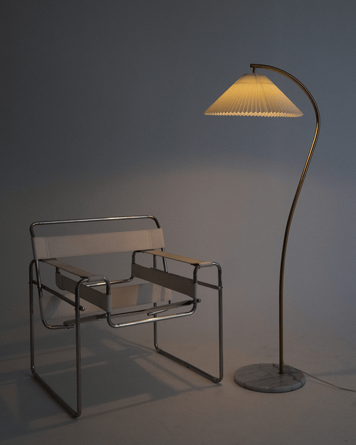 Athena Scandinavian Floor Lamp | Curved Stem Floor Lamp with Linen Shade & Marble Base – Brightech
