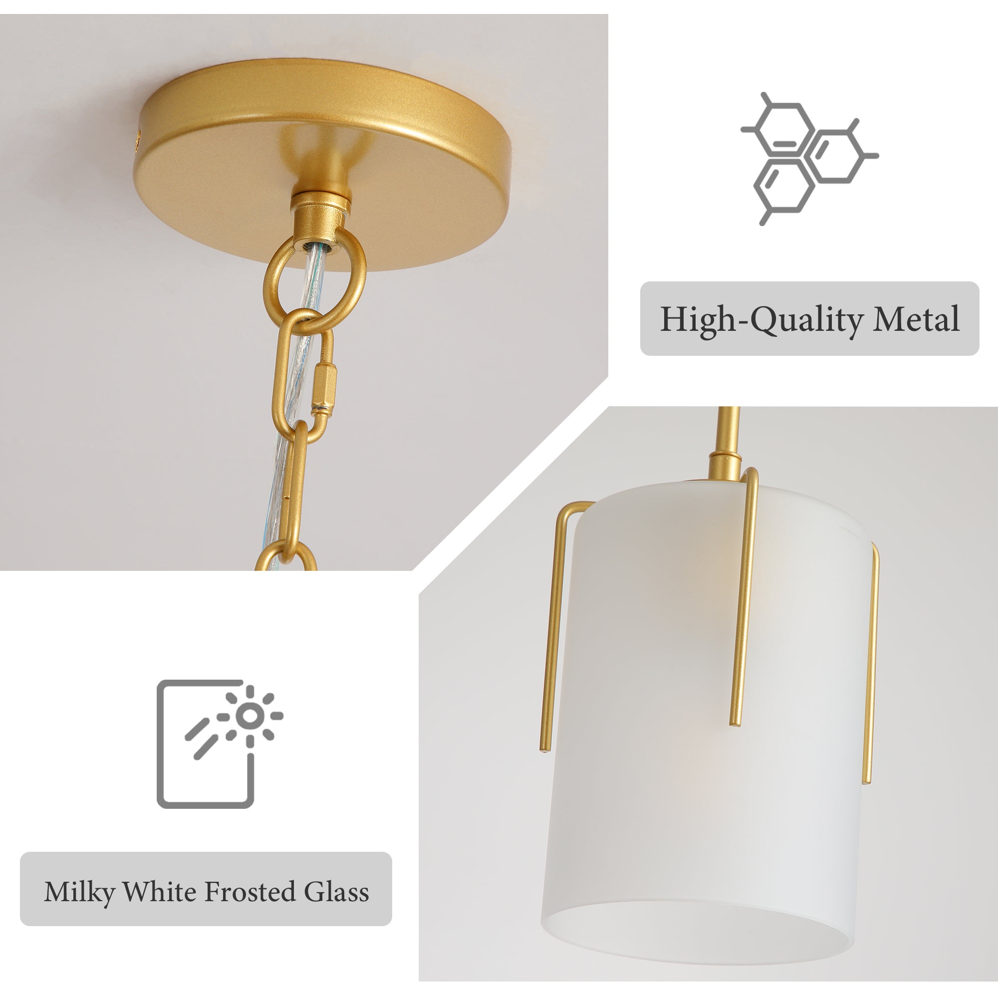 Gold Modern Pendant Light with Frosted Glass Shade