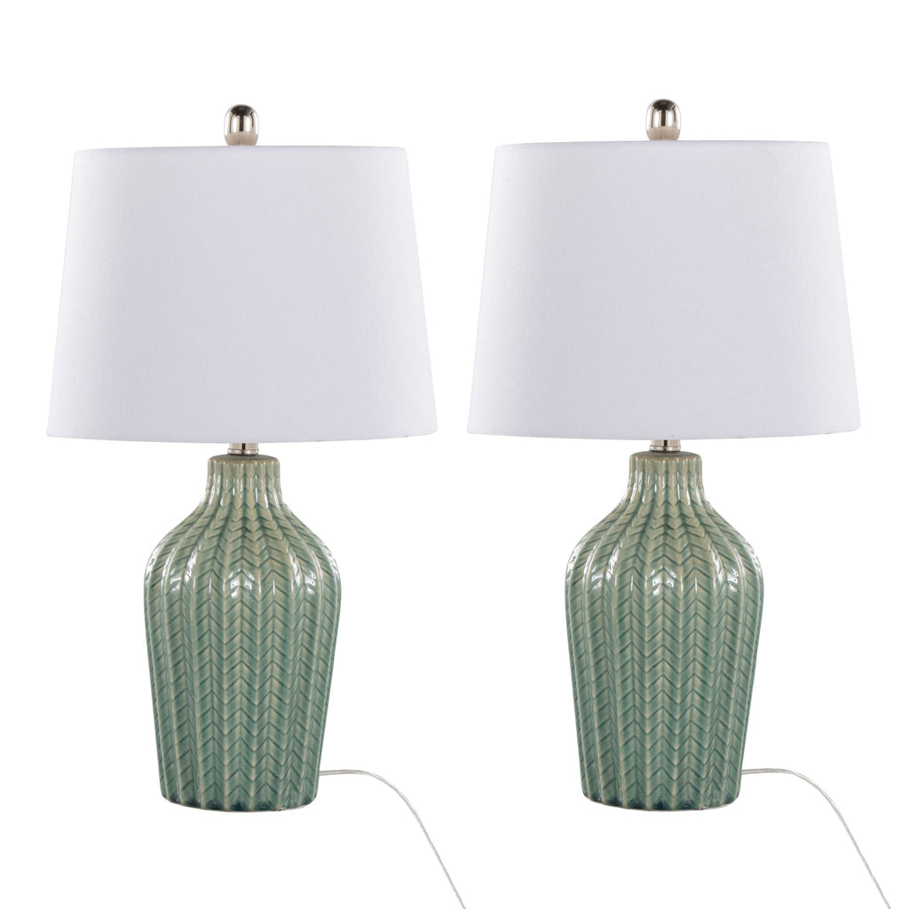 Rockwell Chevron Ceramic Table Lamp Set | Glossy Patterned Table Lamp Set of 2