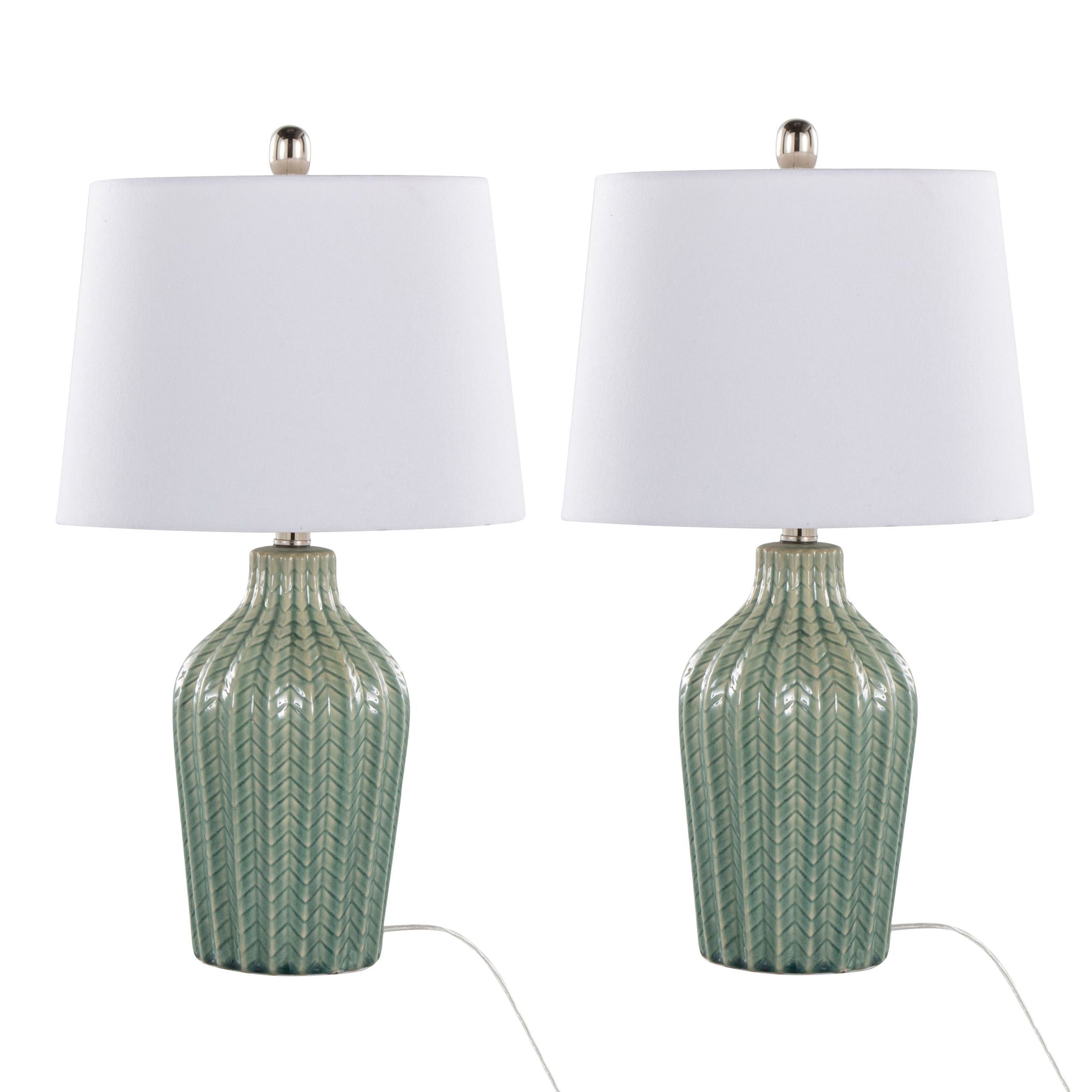 Rockwell Chevron Ceramic Table Lamp Set | Glossy Patterned Table Lamp Set of 2
