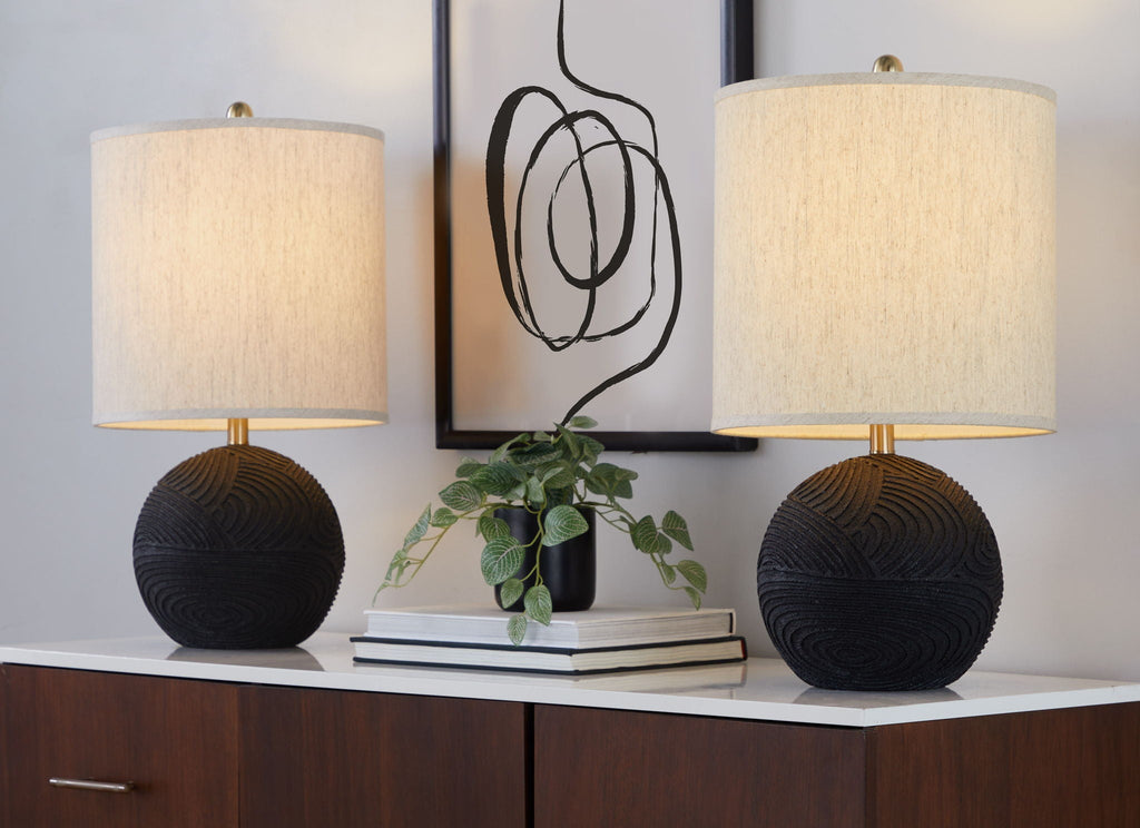 Kona Table Lamp Set | Matte Black & Brass Accent Table Lamp Set of 2