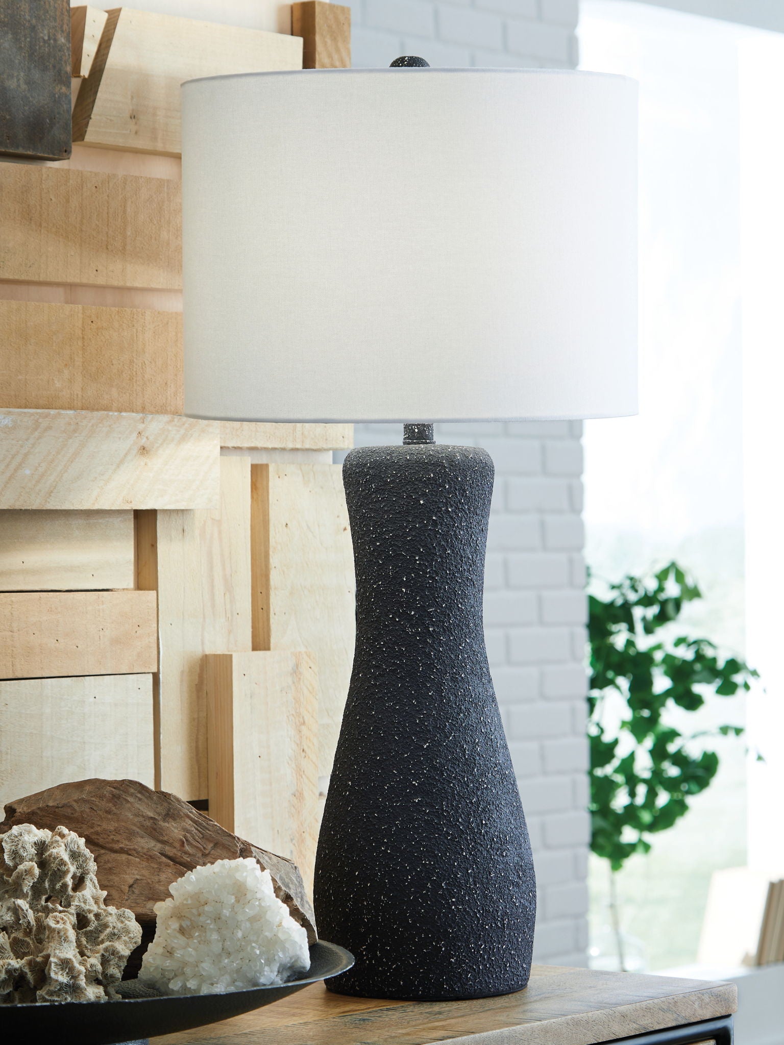 Maykins Metal Table Lamp | Black Textured Metal Contemporary Table Lamp