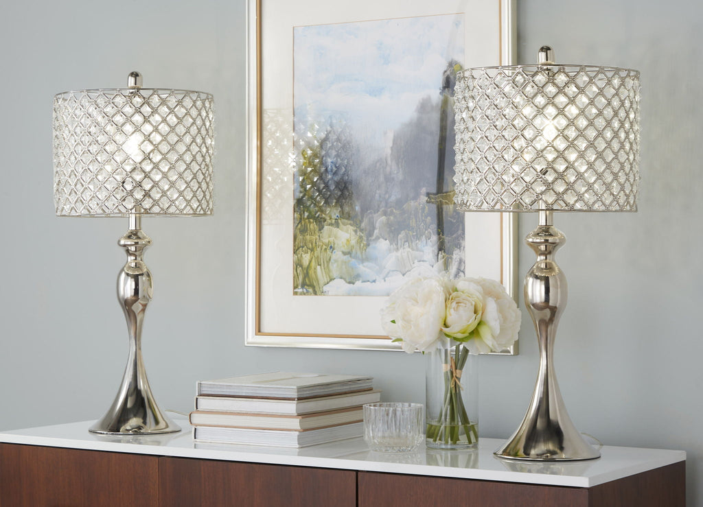 Ashland Square Crystal Table Lamp Set | Square Crystal Hourglass Table Lamp Set of 2