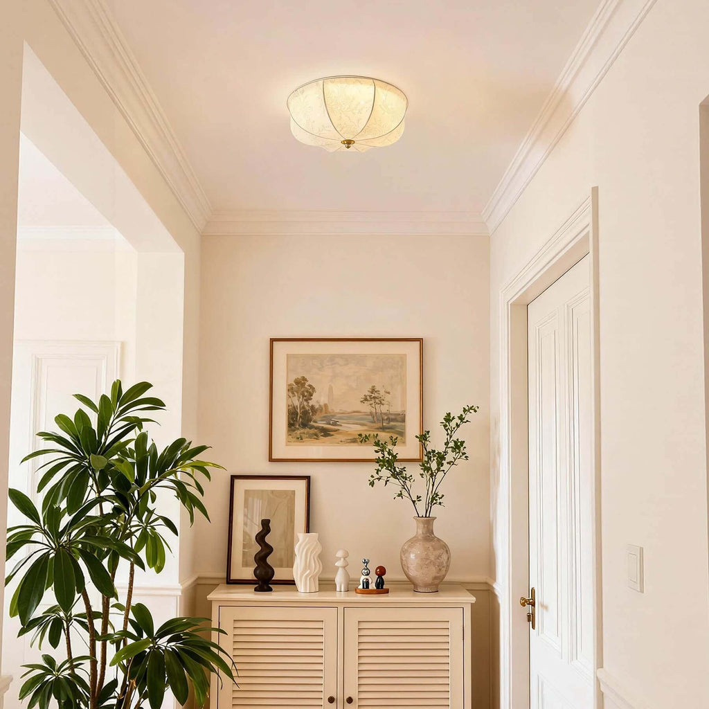Balixo Fabric Ceiling Lamp | Mid-Century Wood & Fabric Flush Mount
