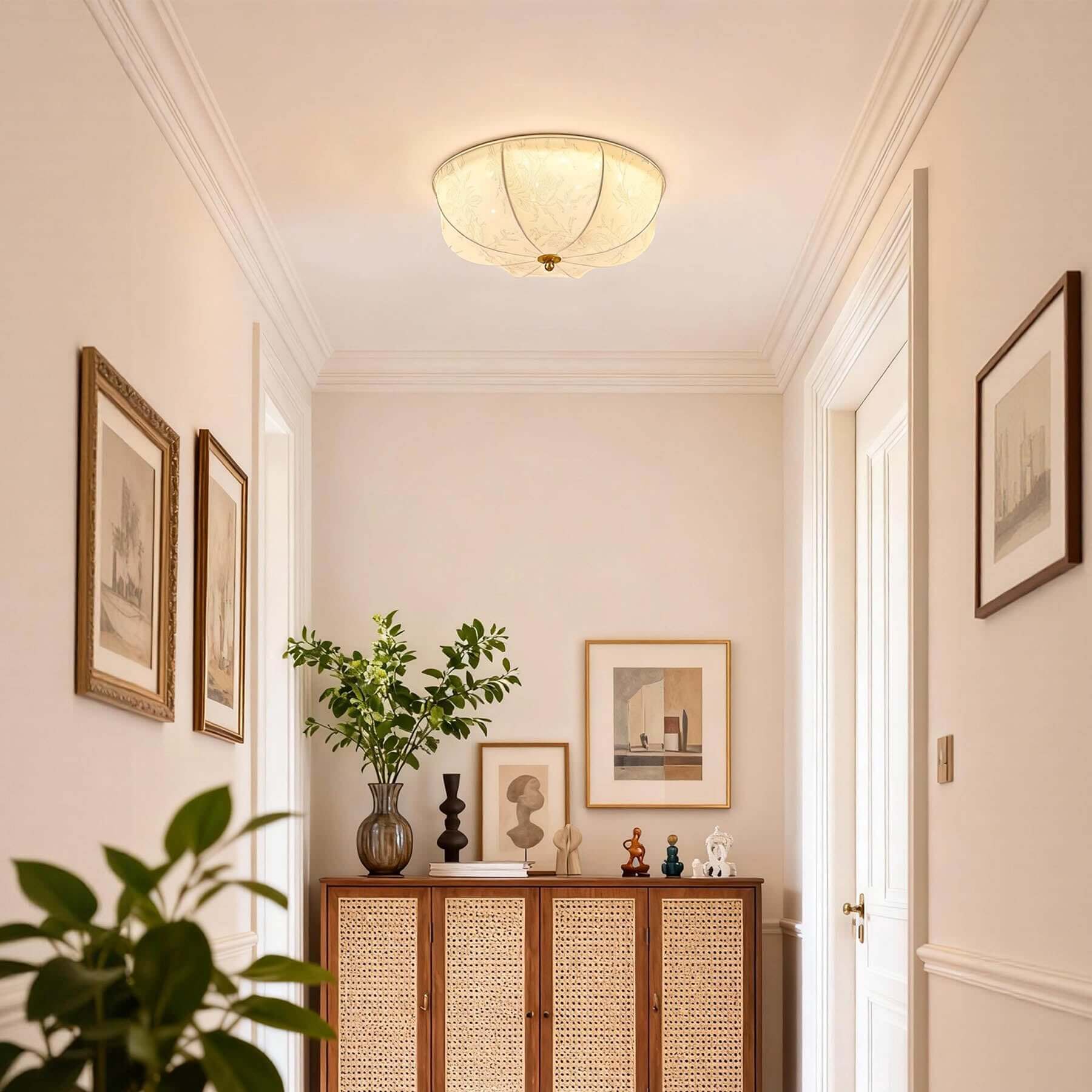 Balixo Fabric Ceiling Lamp | Mid-Century Wood & Fabric Flush Mount