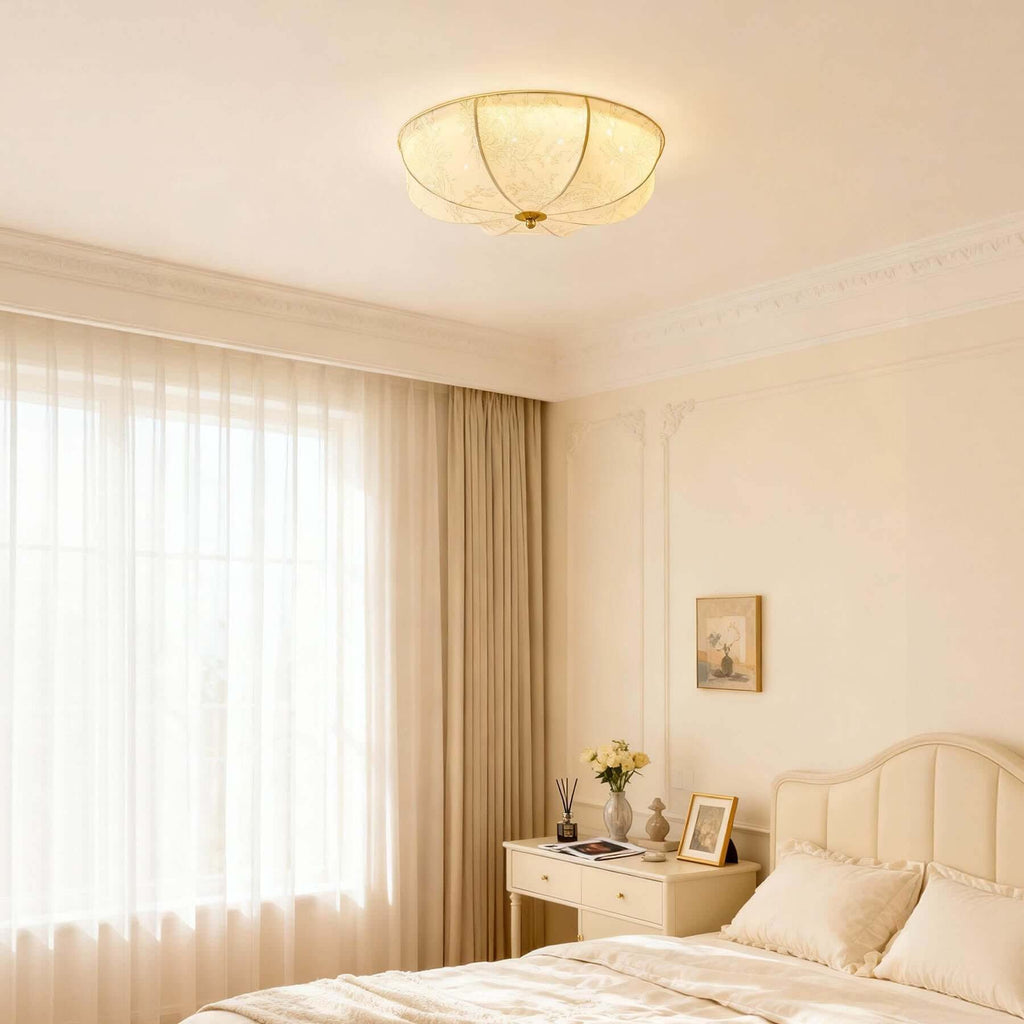 Balixo Fabric Ceiling Lamp | Mid-Century Wood & Fabric Flush Mount