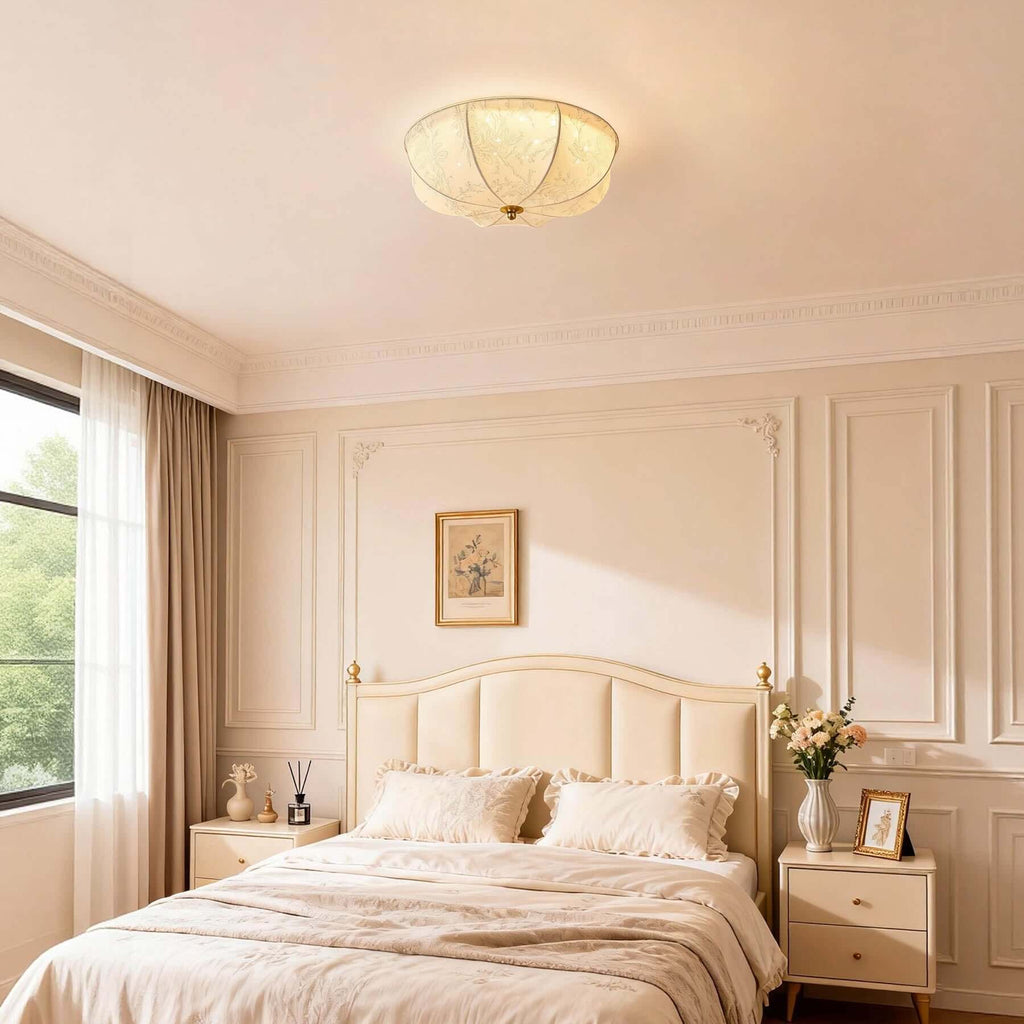 Balixo Fabric Ceiling Lamp | Mid-Century Wood & Fabric Flush Mount